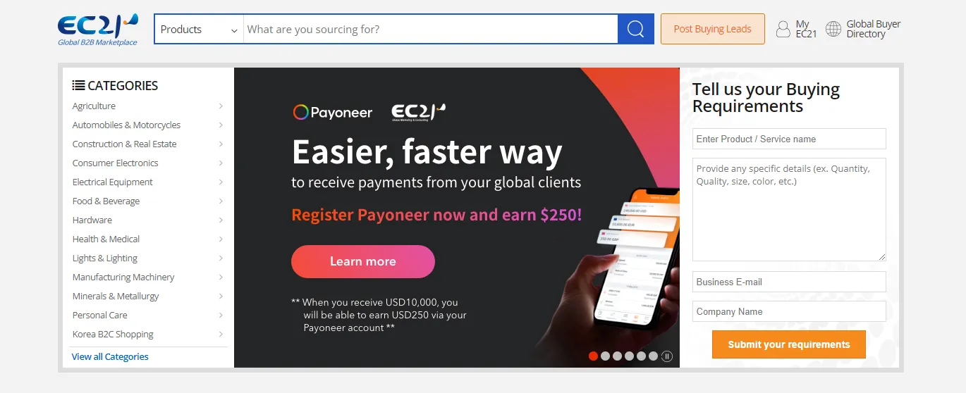 EC21 website home pages