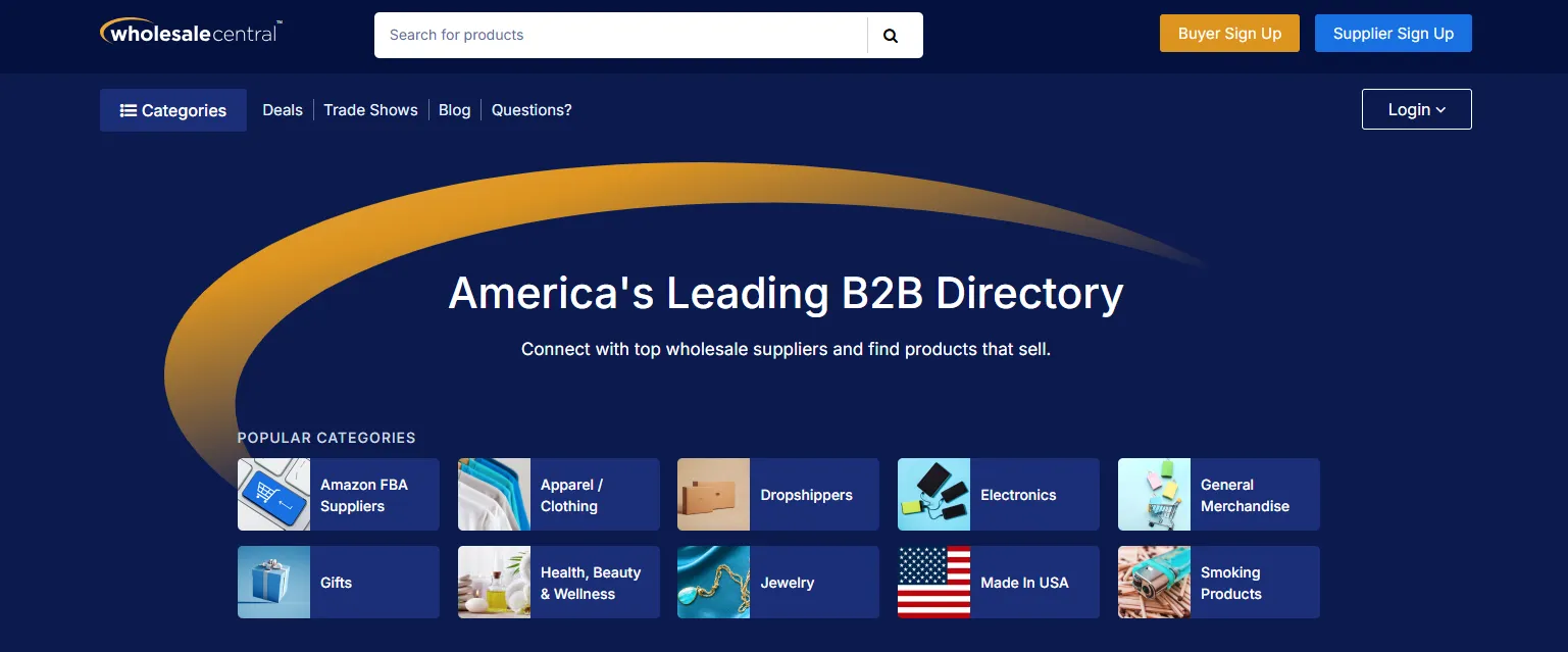 Wholesale Central website home pages