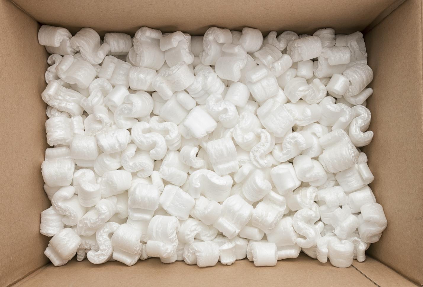 A box full of polystyrene peanuts