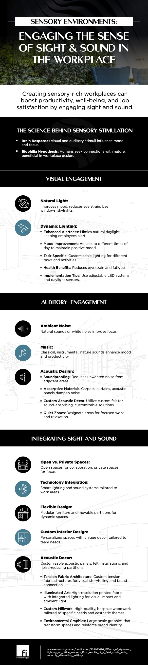 Engaging the sense of sight and sound in the workplace