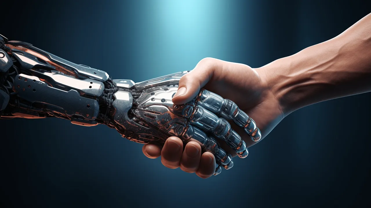 Human and AI handshake illustratio 