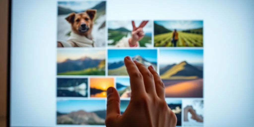 Person looking at a computer screen with images.