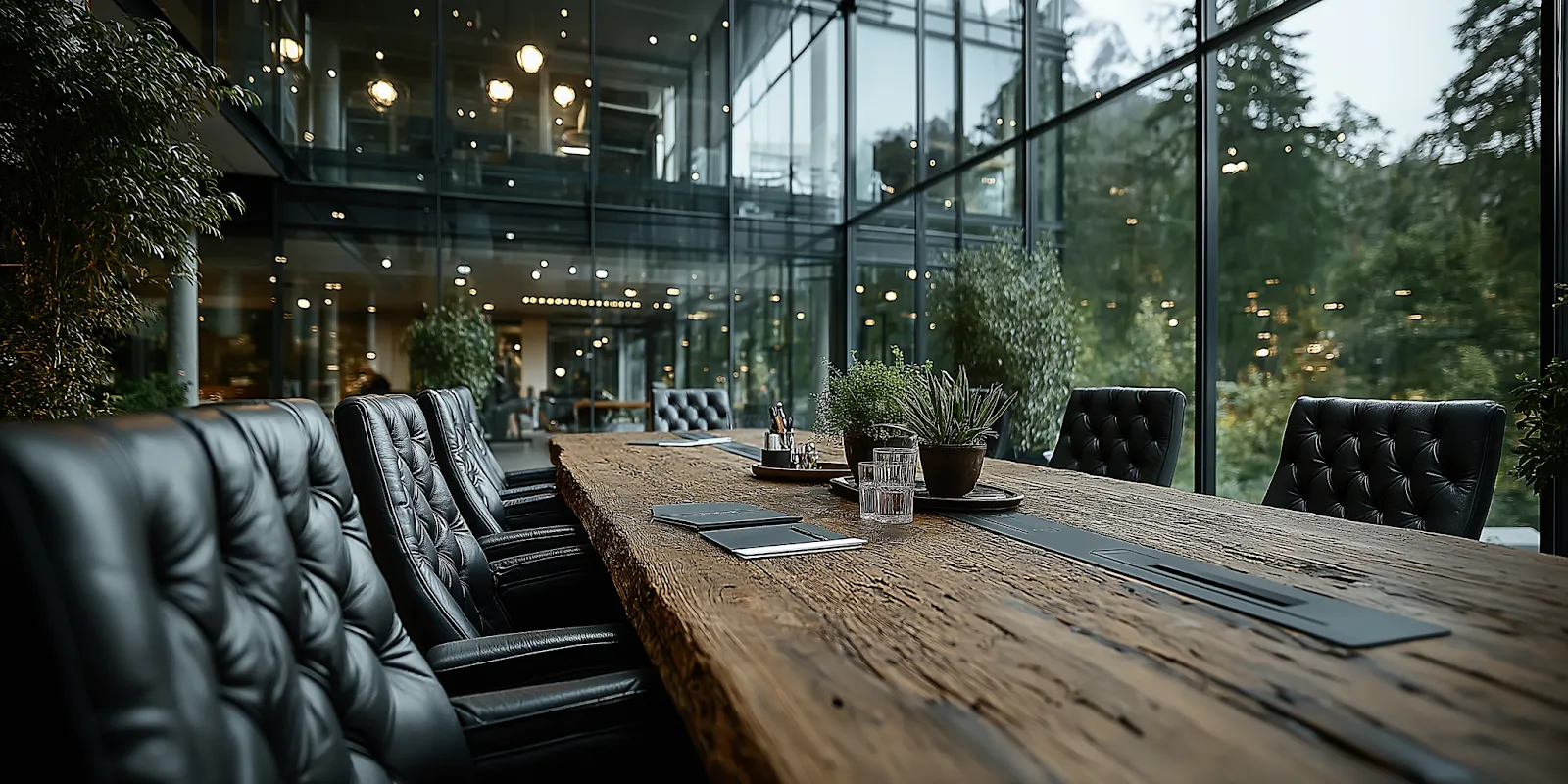 Wooden boardroom desk