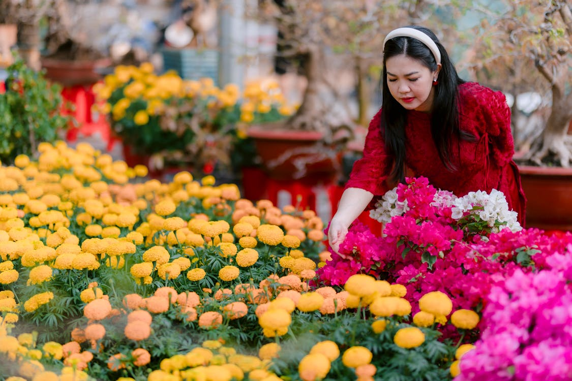 Women enjoying flowers