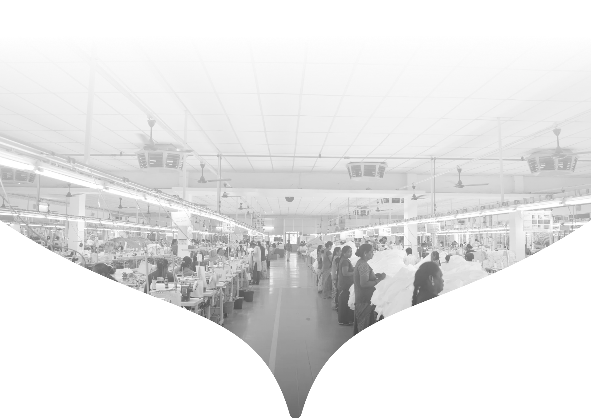 Lot of people working in a textile factory