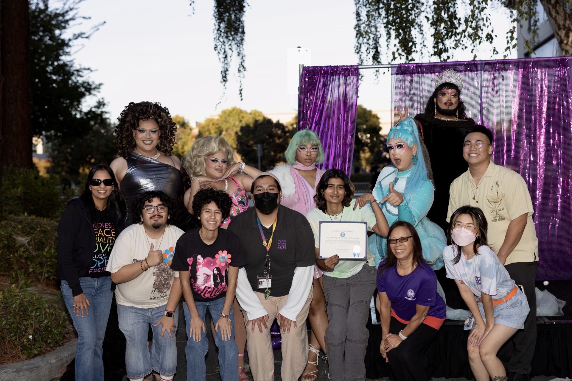 Our LGBTQ team celebrating our first annual Drag Benefit Show and accepting a special commendation from the office of Supervisor Abe-Koga