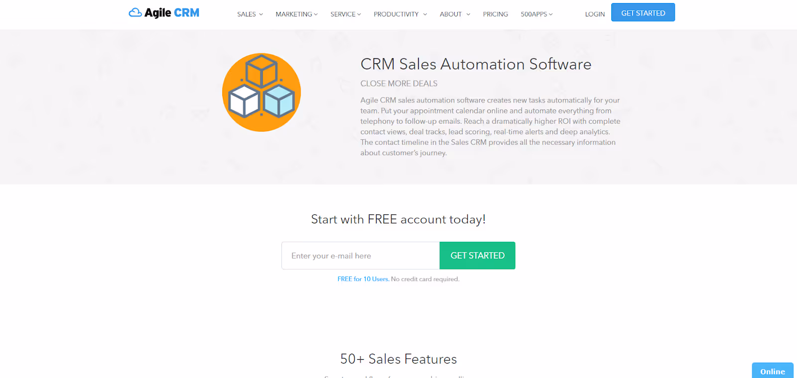 The image is a web page header for Agile CRM, promoting their CRM Sales Automation Software.