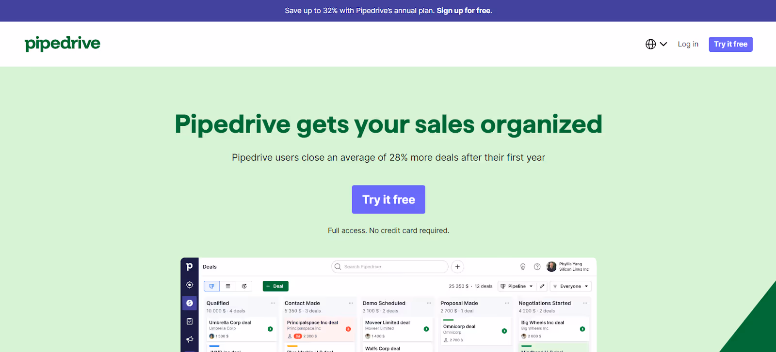 Pipedrive is a user-friendly CRM with a visual sales pipeline that helps small businesses and sales teams close more deals easily.