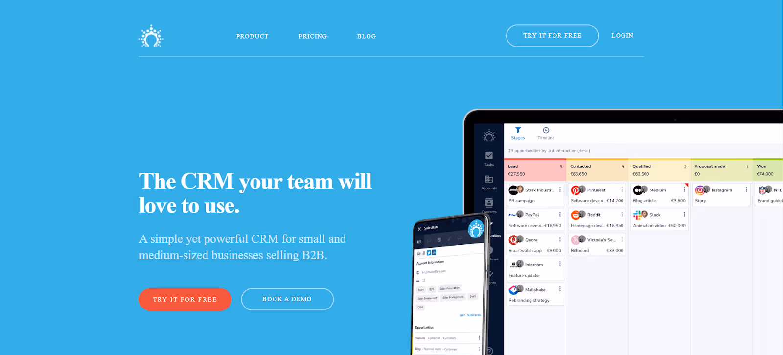 Salesflare is a CRM that automates tasks and helps small businesses and startups manage sales easily with smart reminders and email tracking.