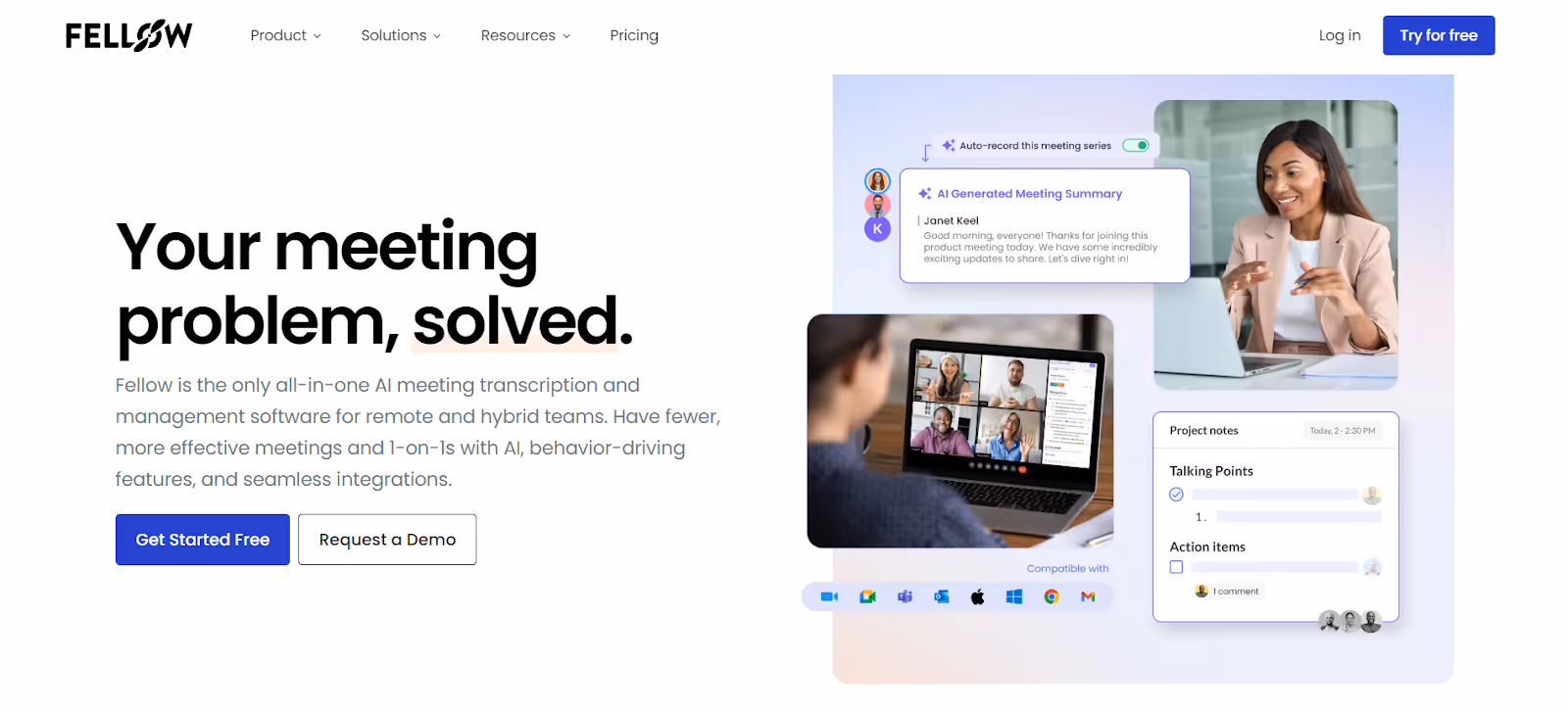 Fellow.app streamlines meeting preparation with collaborative agendas, action items, and feedback tools.