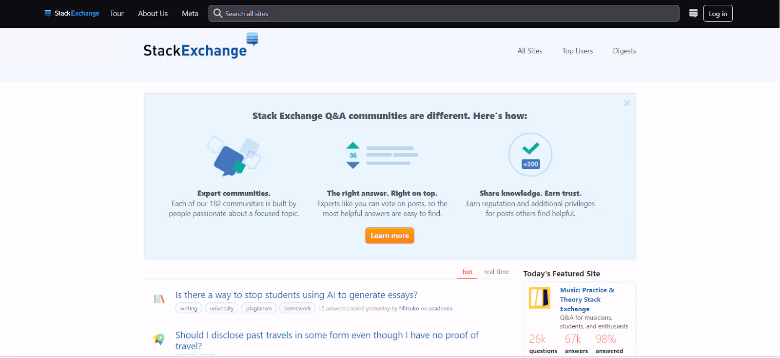 Stack Exchange is a network of Q&A websites where users can find and exchange information on topics that will aid meeting preparation.