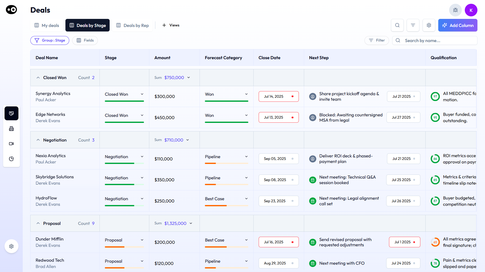 A visual comparison of Deal Intelligence Dashboard and Features of Gong vs Clari 