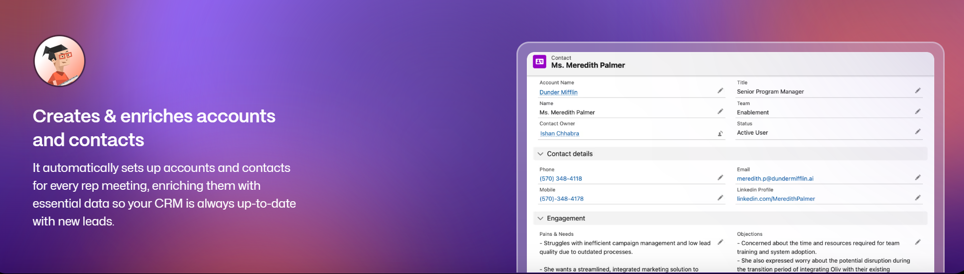 Oliv AI CRM Manager automates account and contact creation