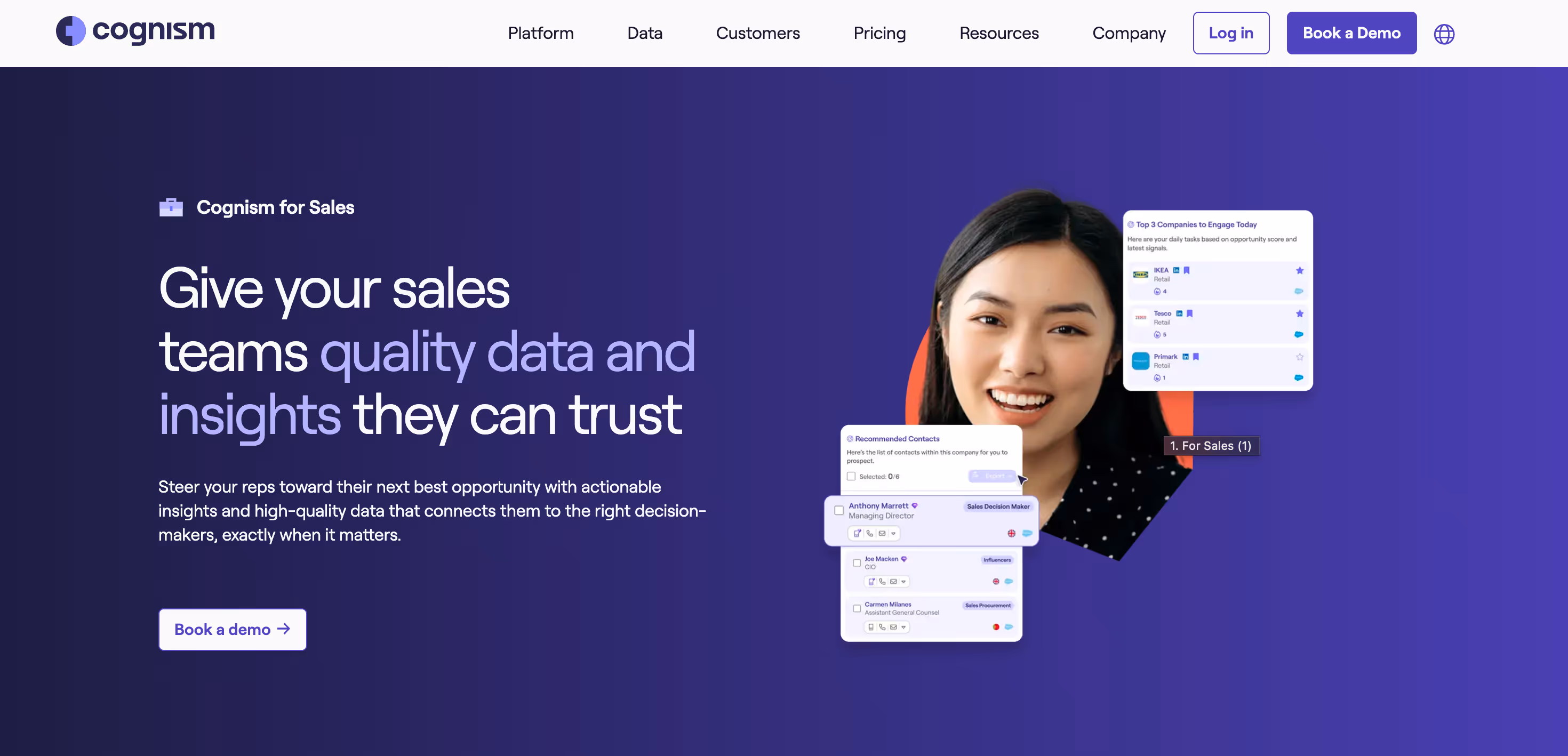 Cognism sales intelligence platform dashboard displaying B2B contact data quality and prospecting insights interface