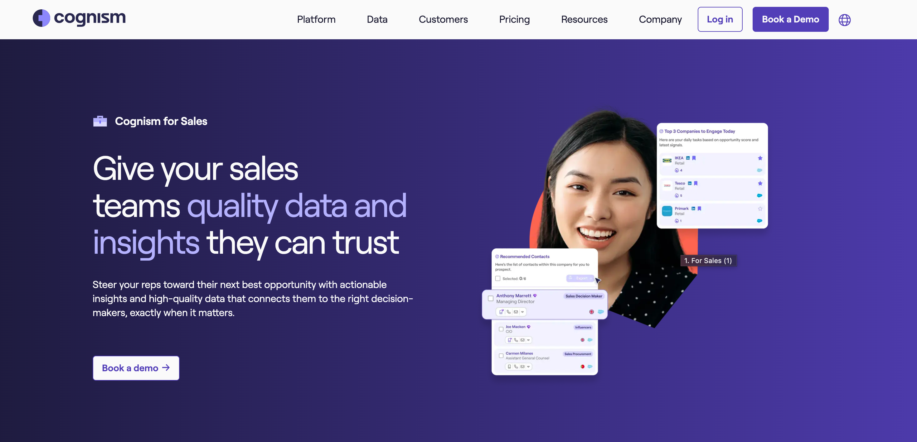Cognism sales intelligence platform dashboard displaying B2B contact data quality and prospecting insights interface