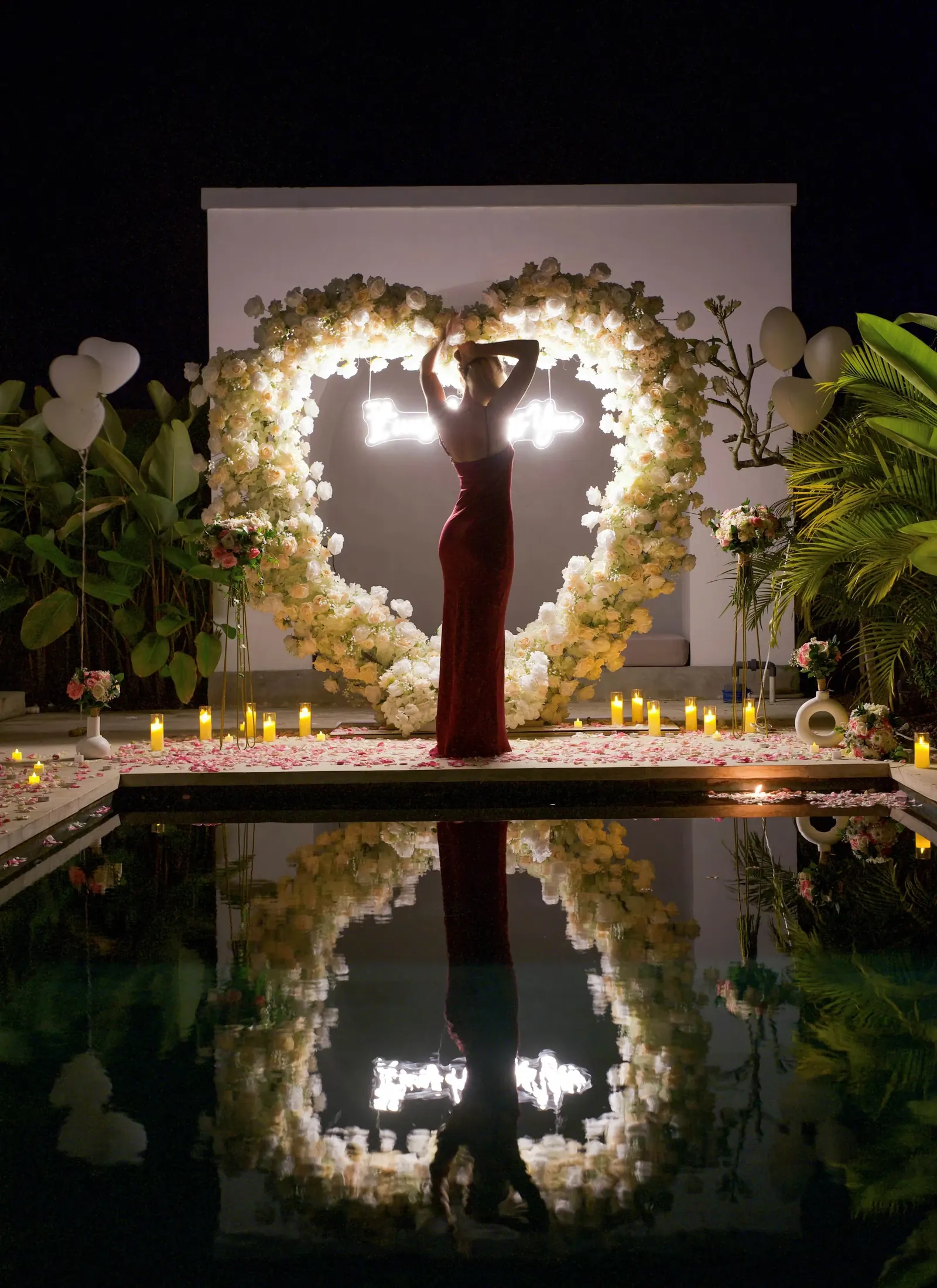 heart shaped flower arch for wedding proposal