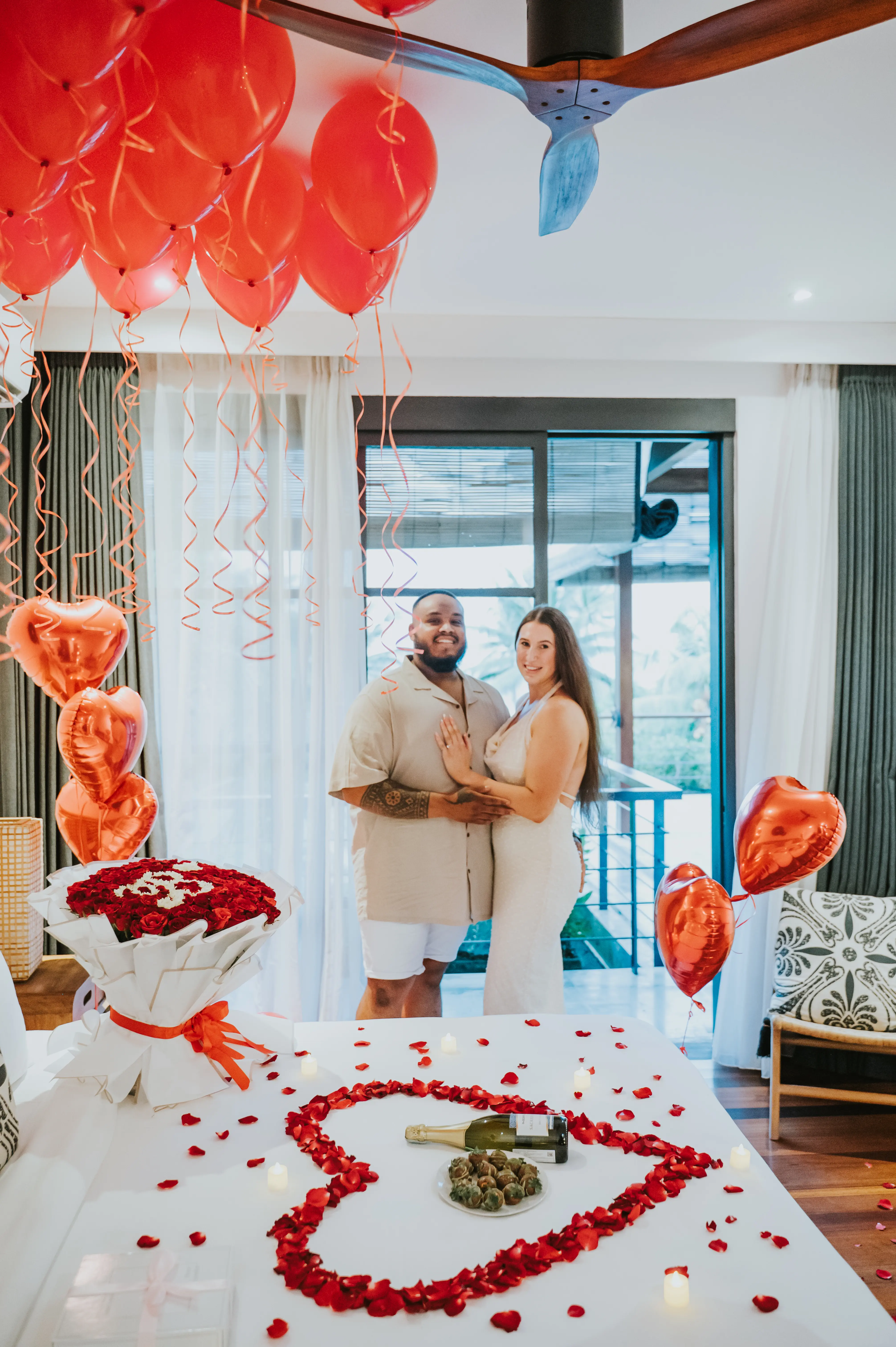 Elegant flower and candlelight arrangement for private Bali villa proposal