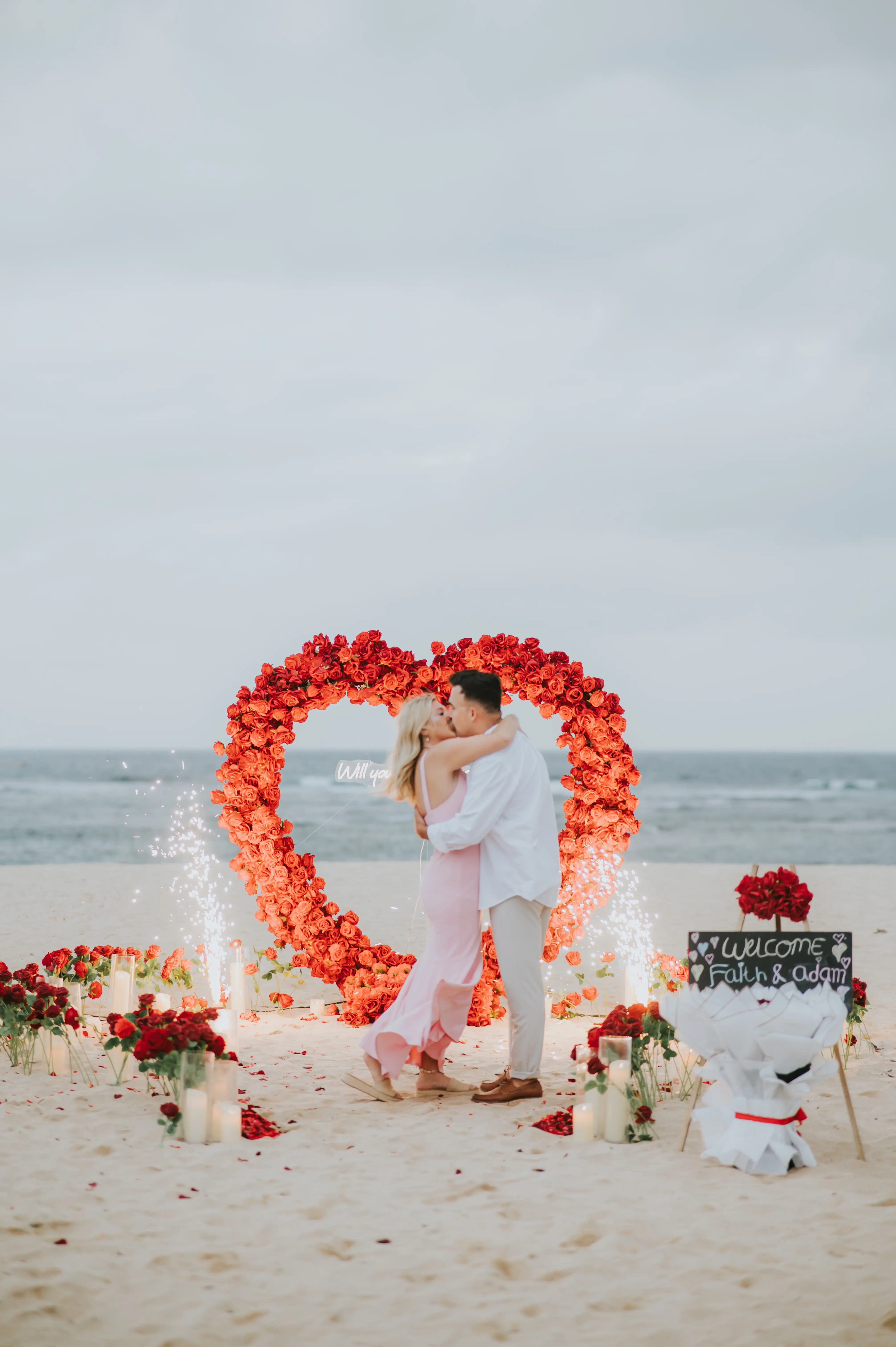 Bali engagement with pyrotechnic on the beach