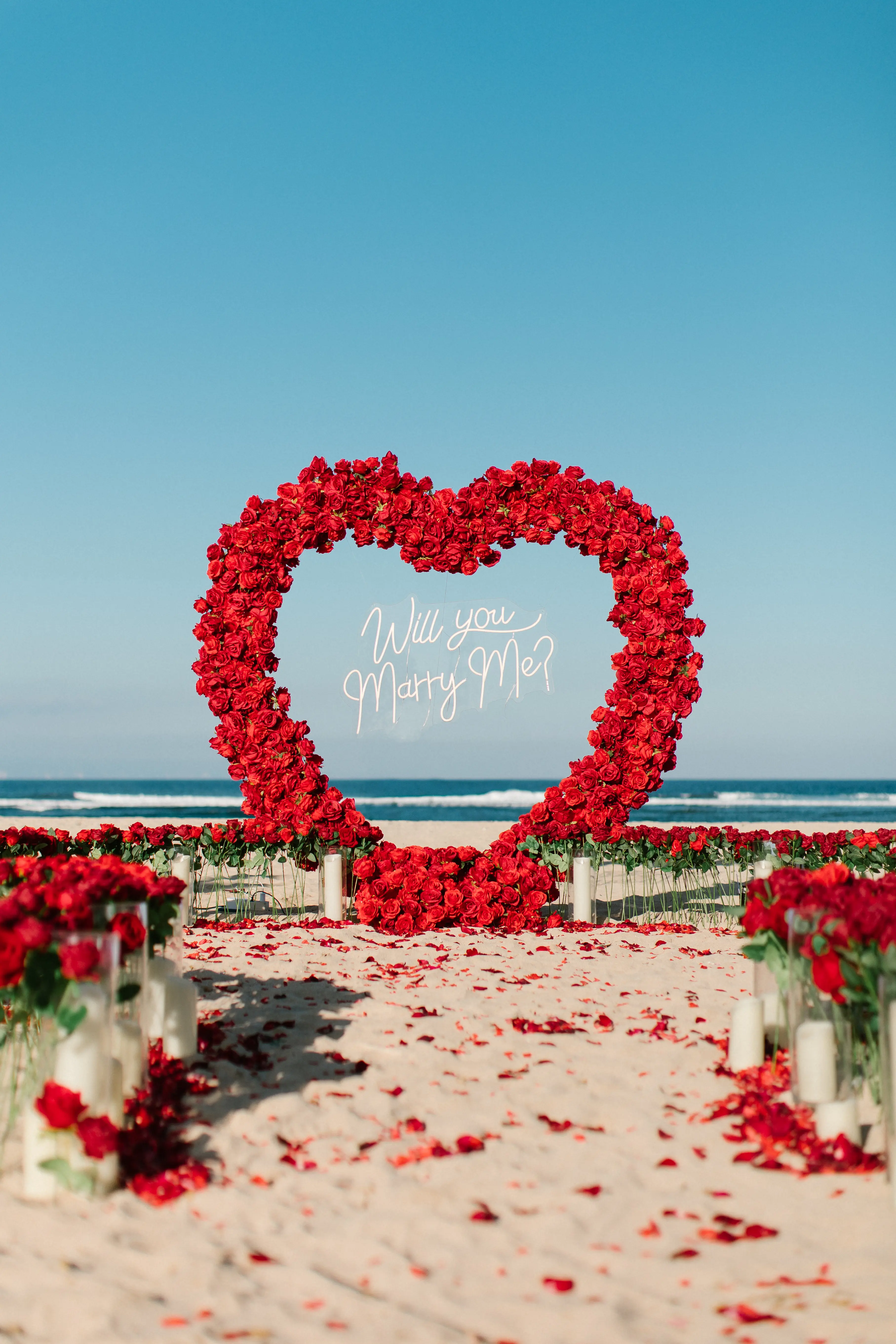 Bali beach proposal setup for sunset