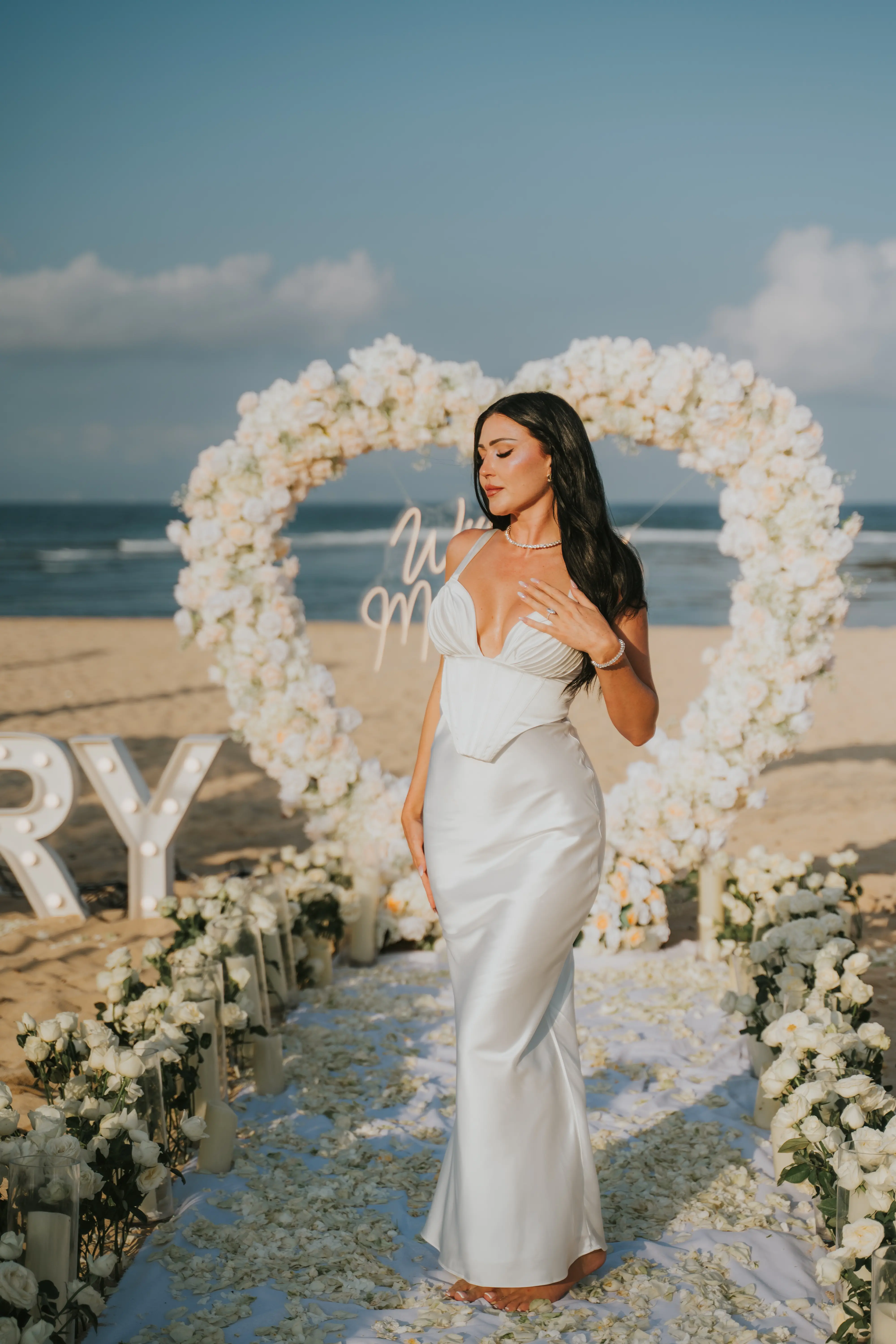 Bali proposal with beautiful setup on beach. 