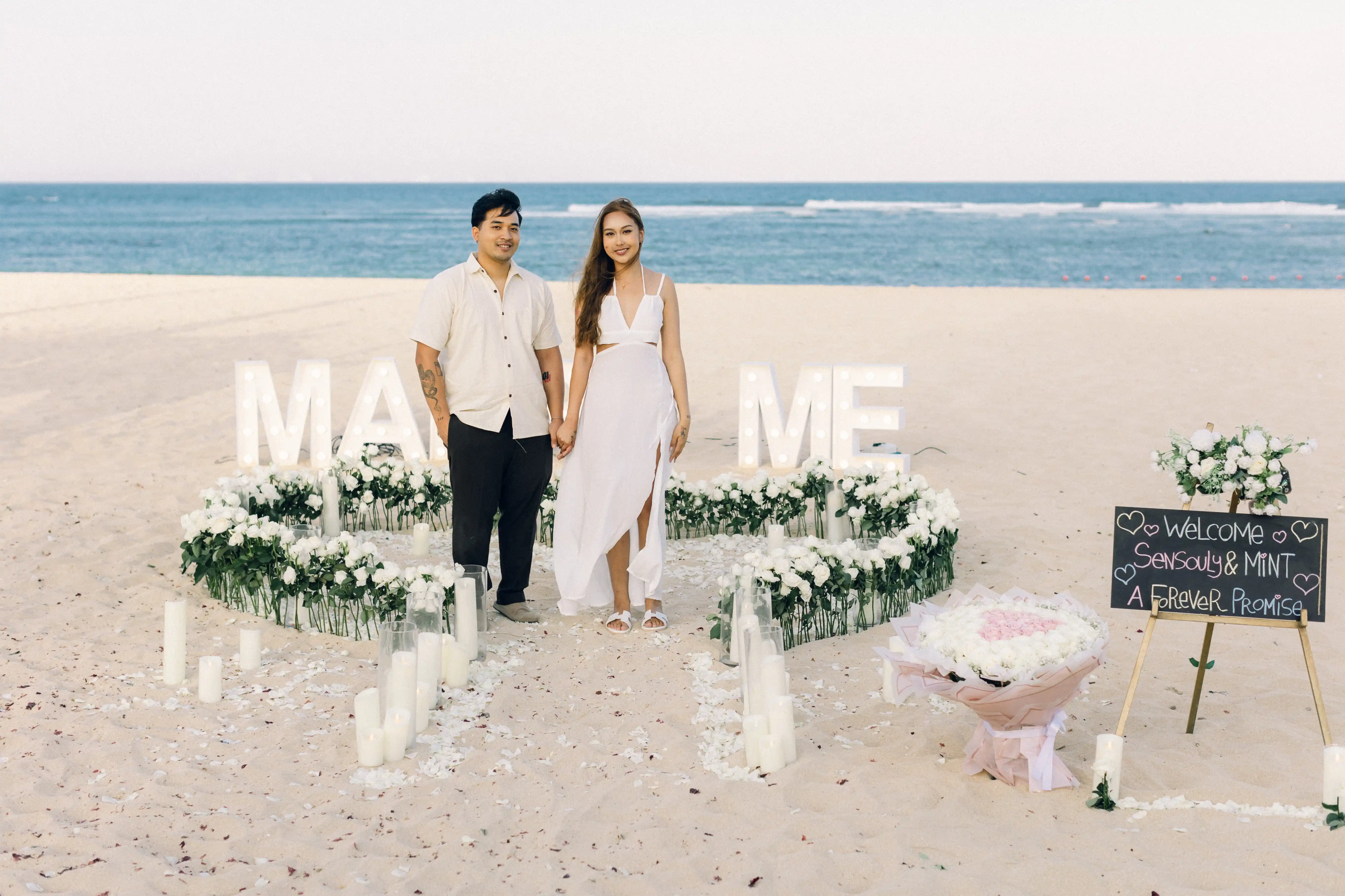 Romantic Bali beach proposal decoration