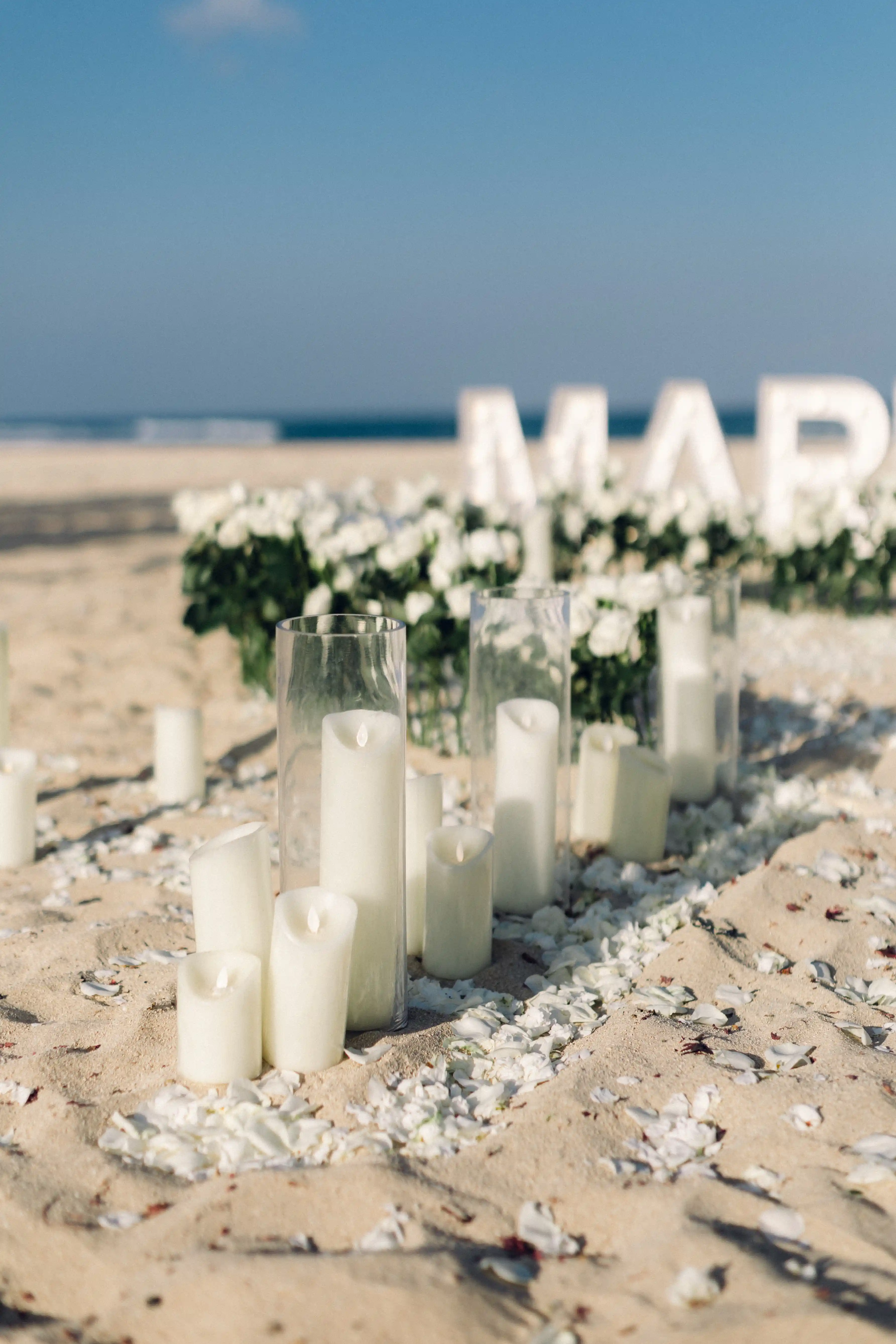 Romantic Bali beach proposal setup