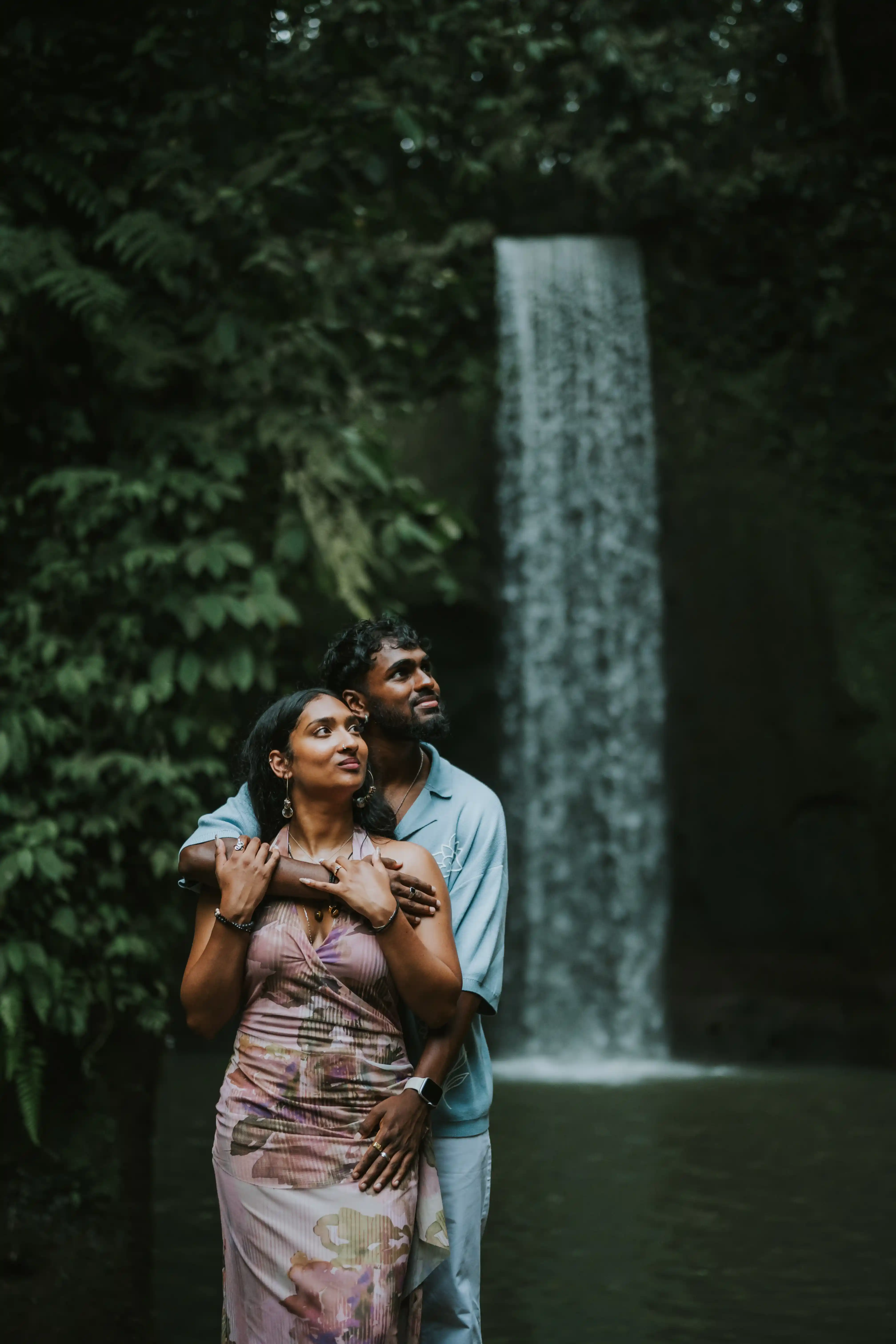 Couple photoshoot after proposal at Bali waterfall