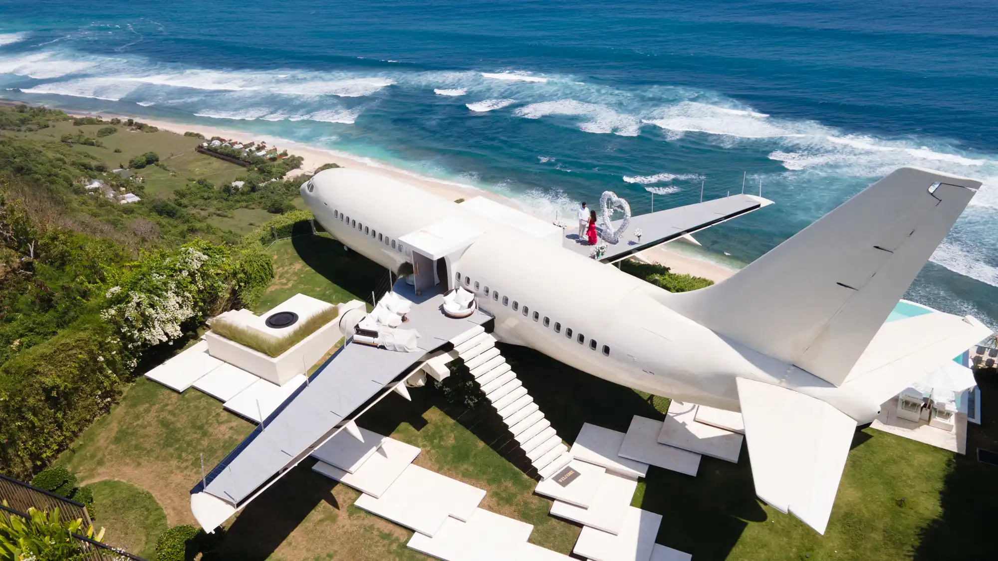 Exclusive proposal in Bali with luxury private jet villa and ocean view.