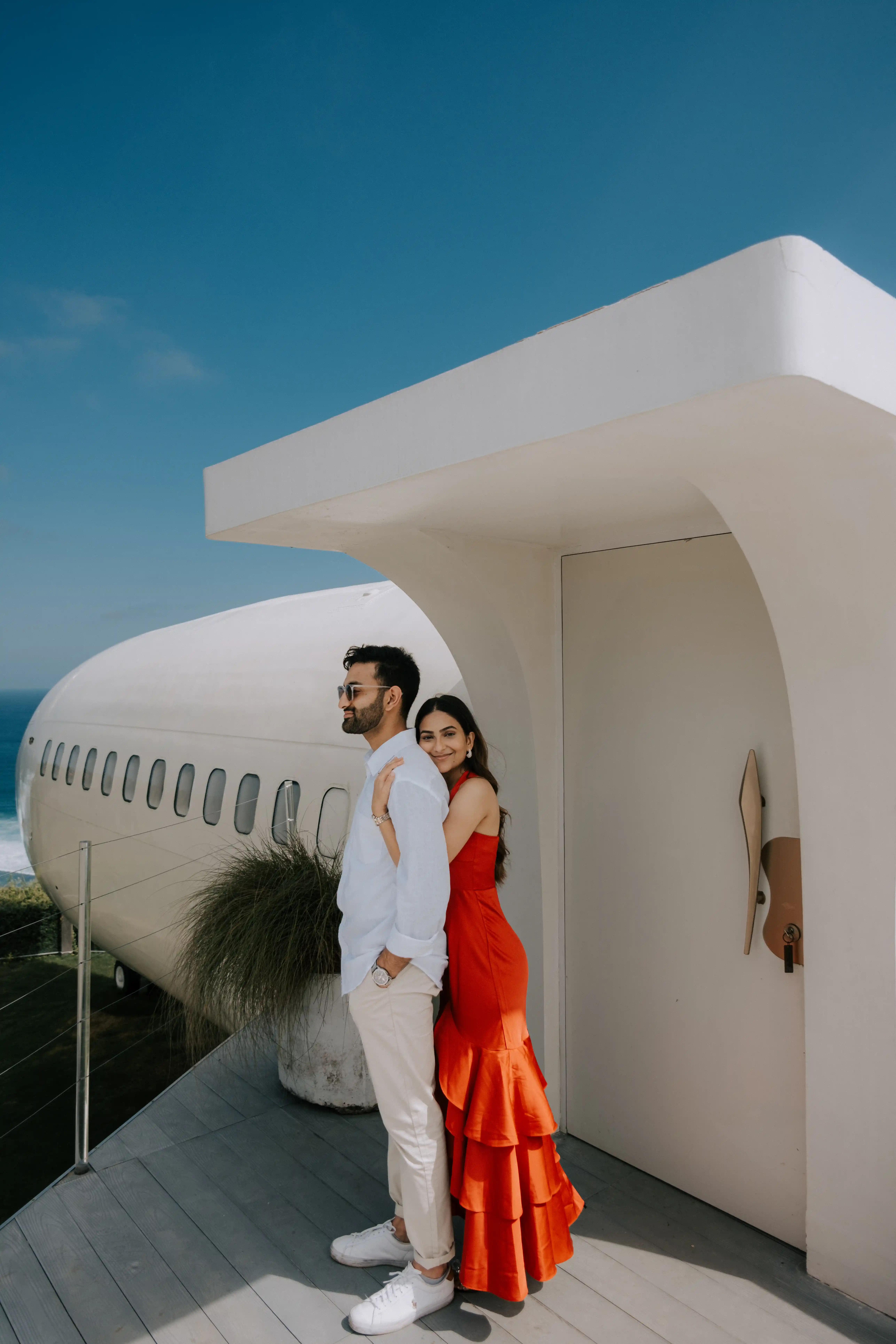 Marriage proposal in Bali with unique private jet villa setting.