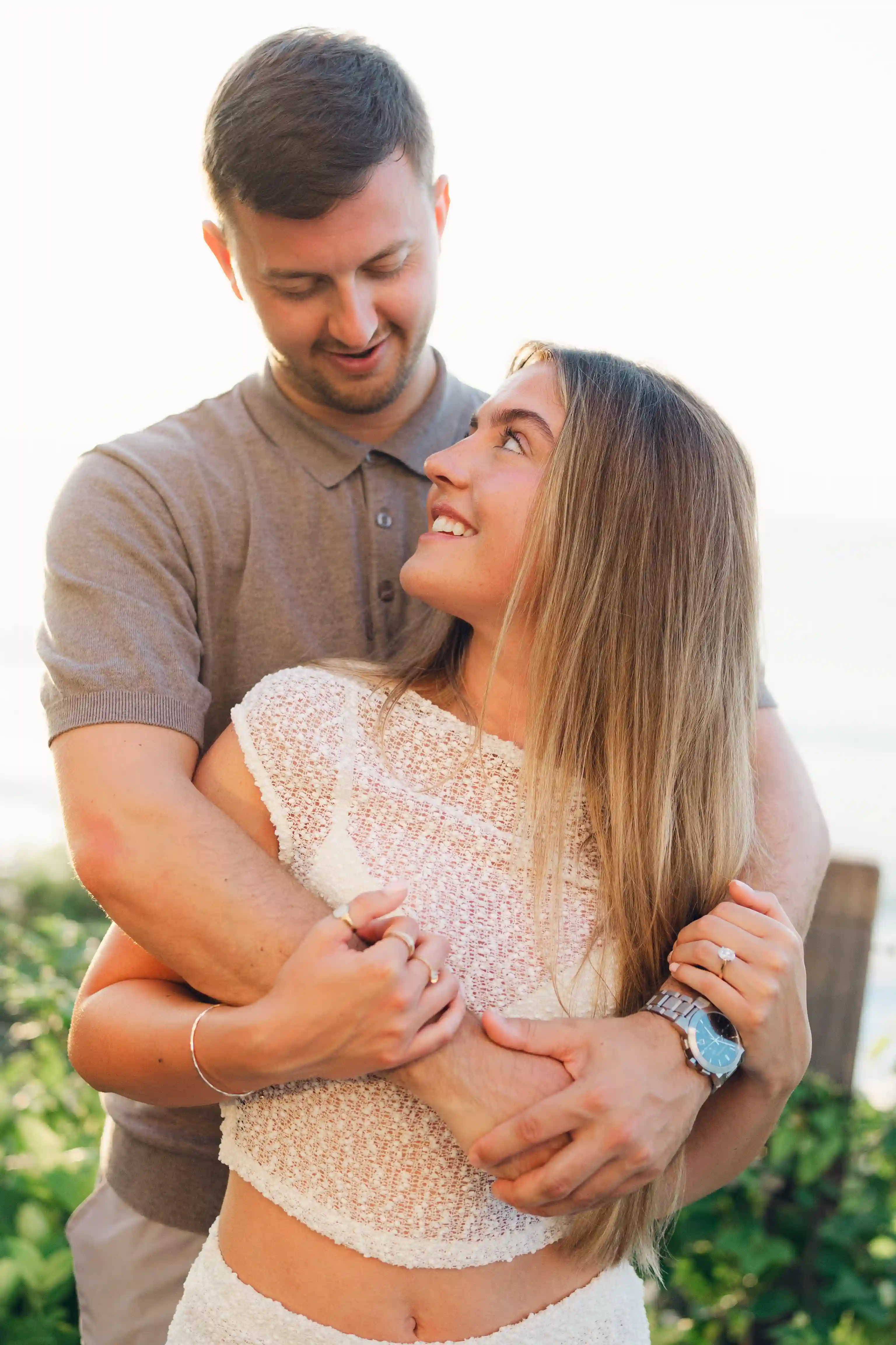 Happy couple in Bali after romantic marriage proposal – just engaged.