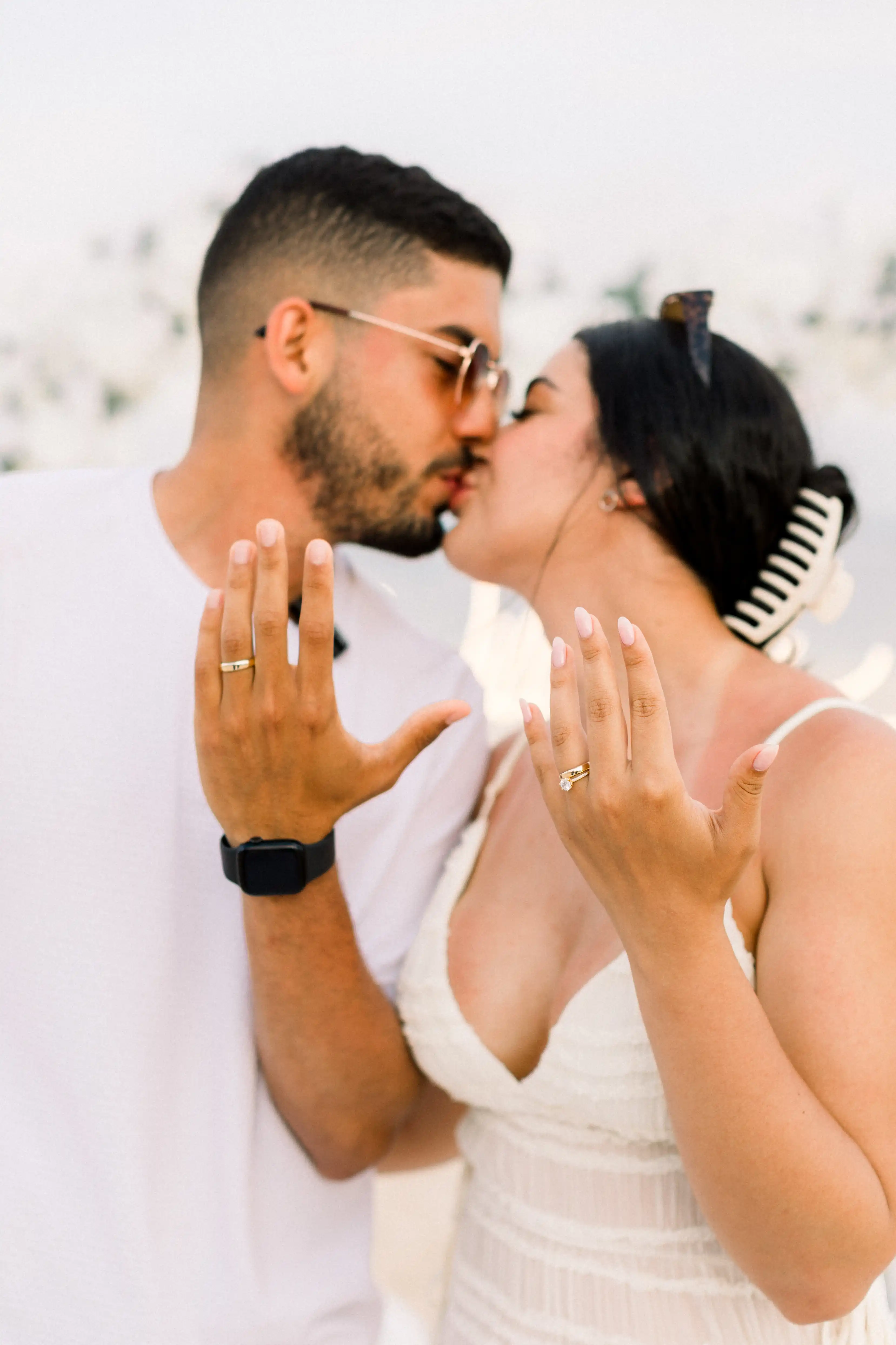 Happy couple after surprise marriage proposal in Bali.