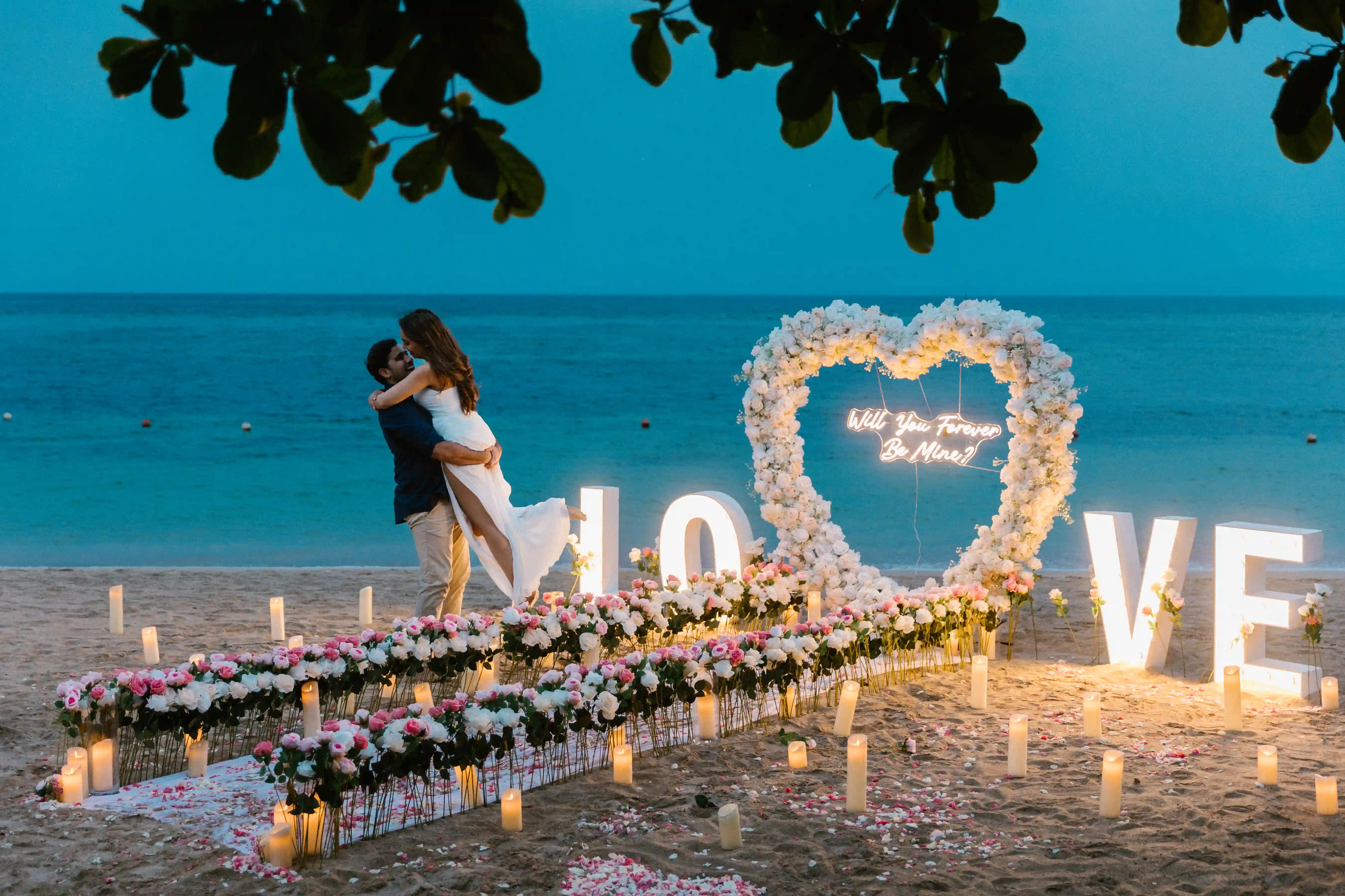 Sunset dream proposal on Bali beach