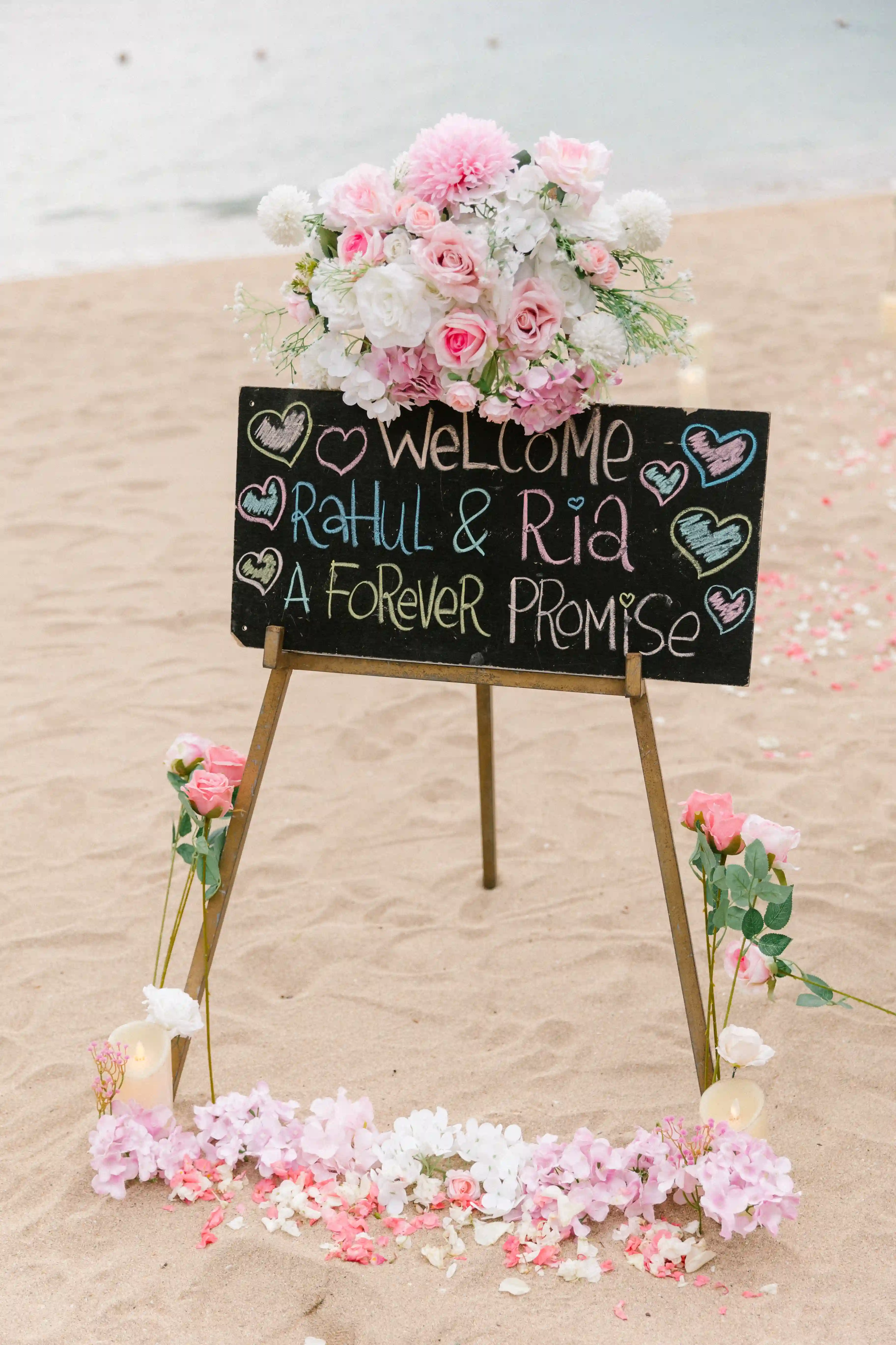 Welcome board for marriage proposal in bali