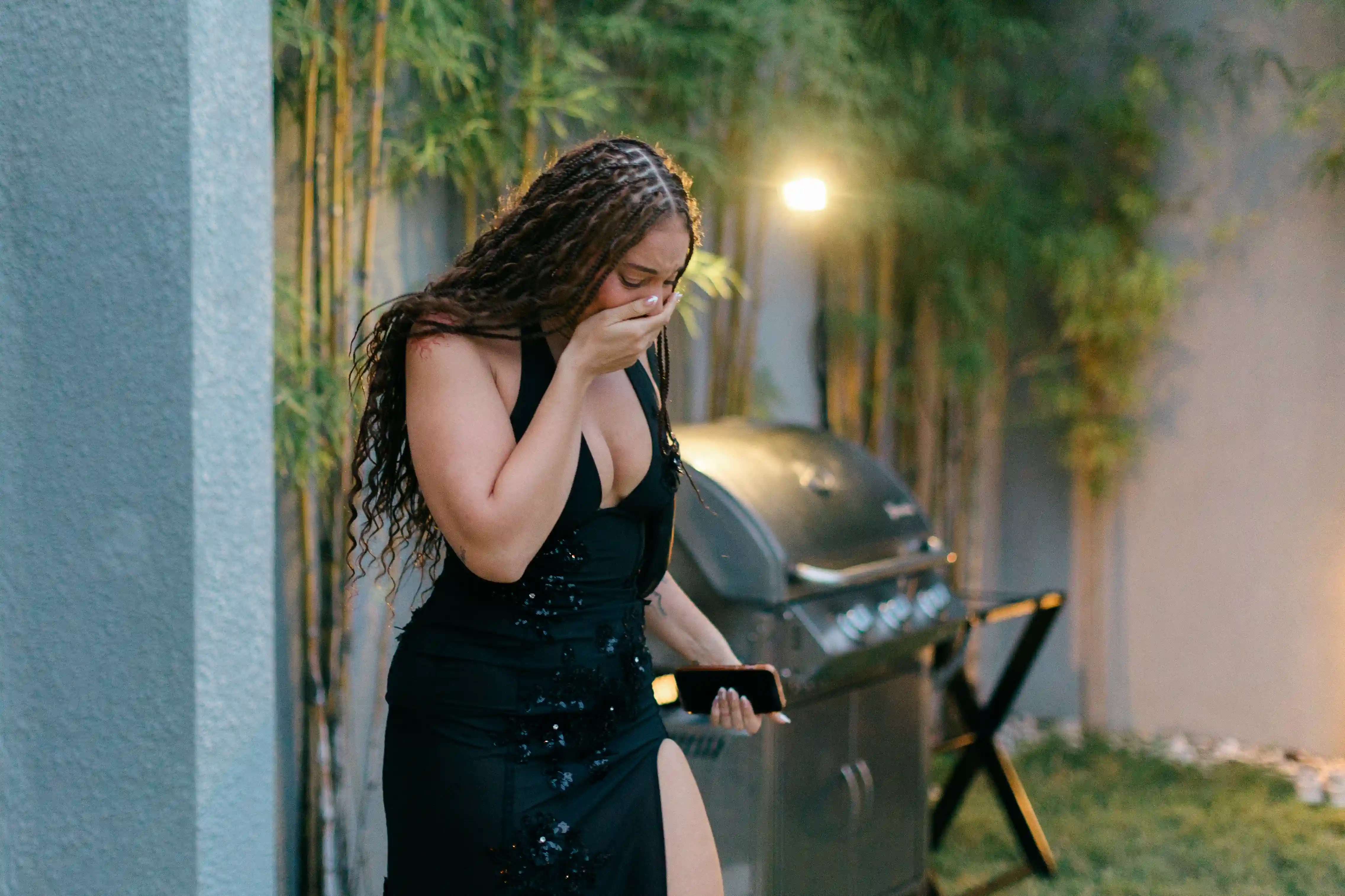 Emotional surprise proposal moment at private villa in Bali