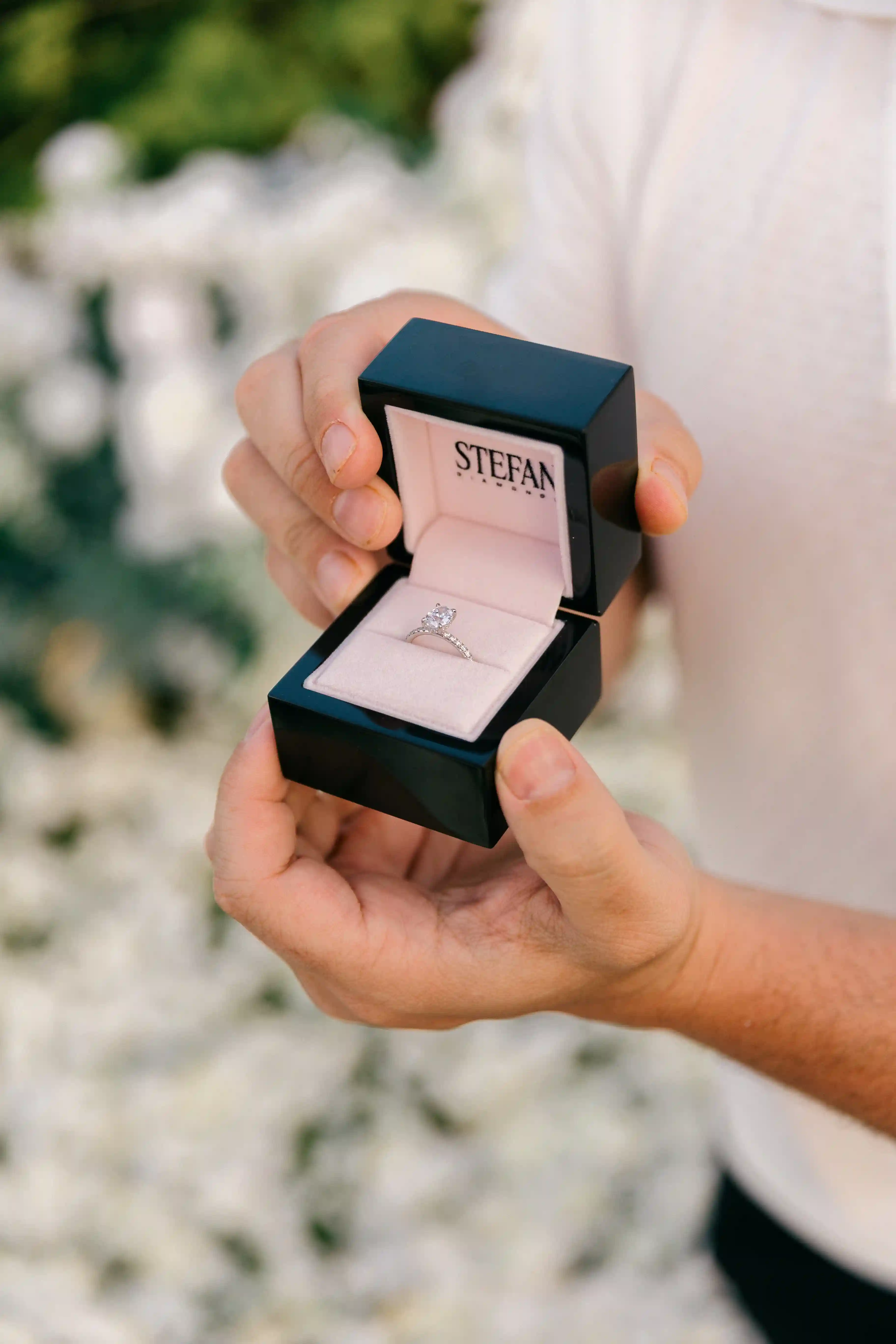 Close-up of engagement ring in box during Bali proposal