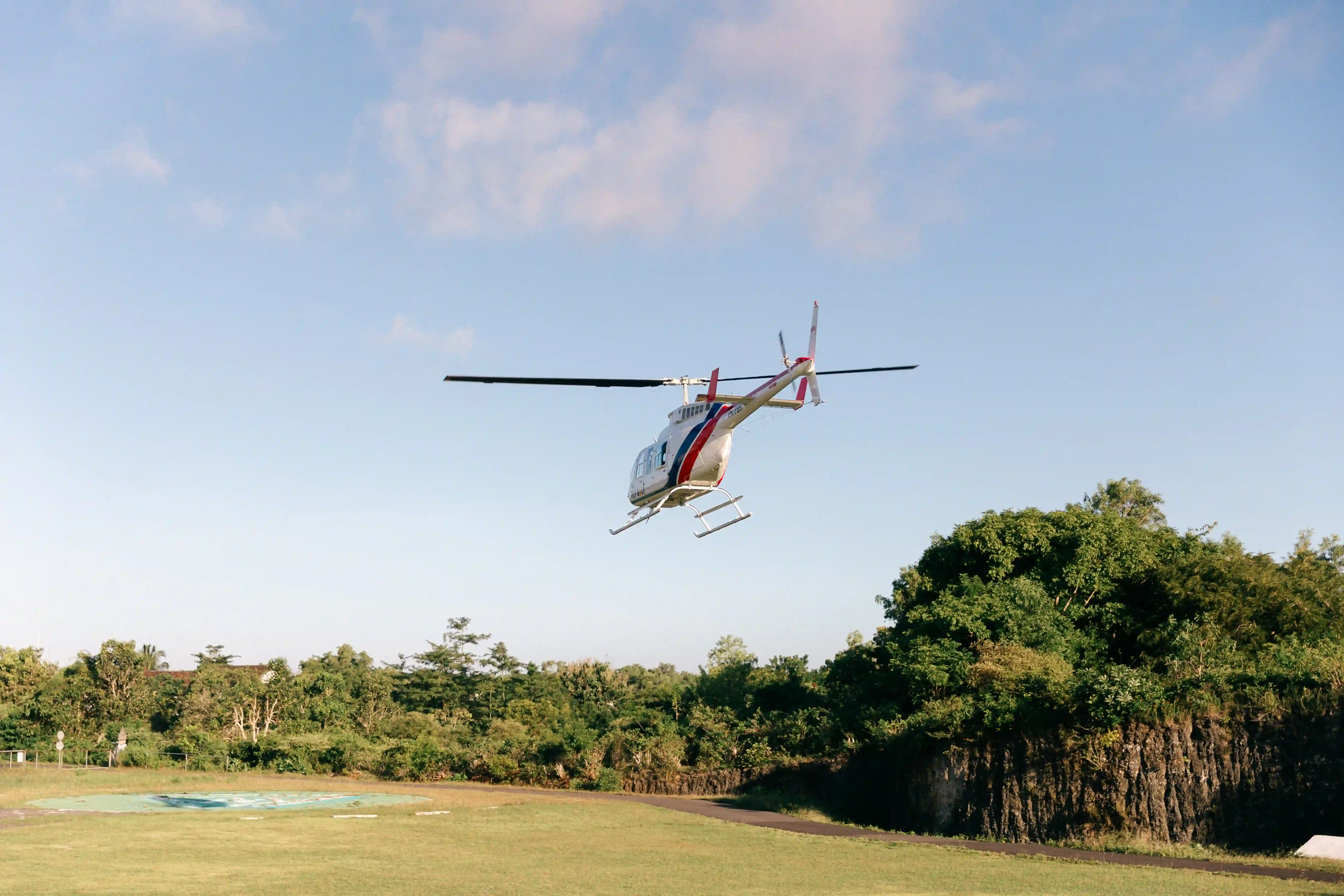 Helicopter landing in Bali during a private proposal experience
