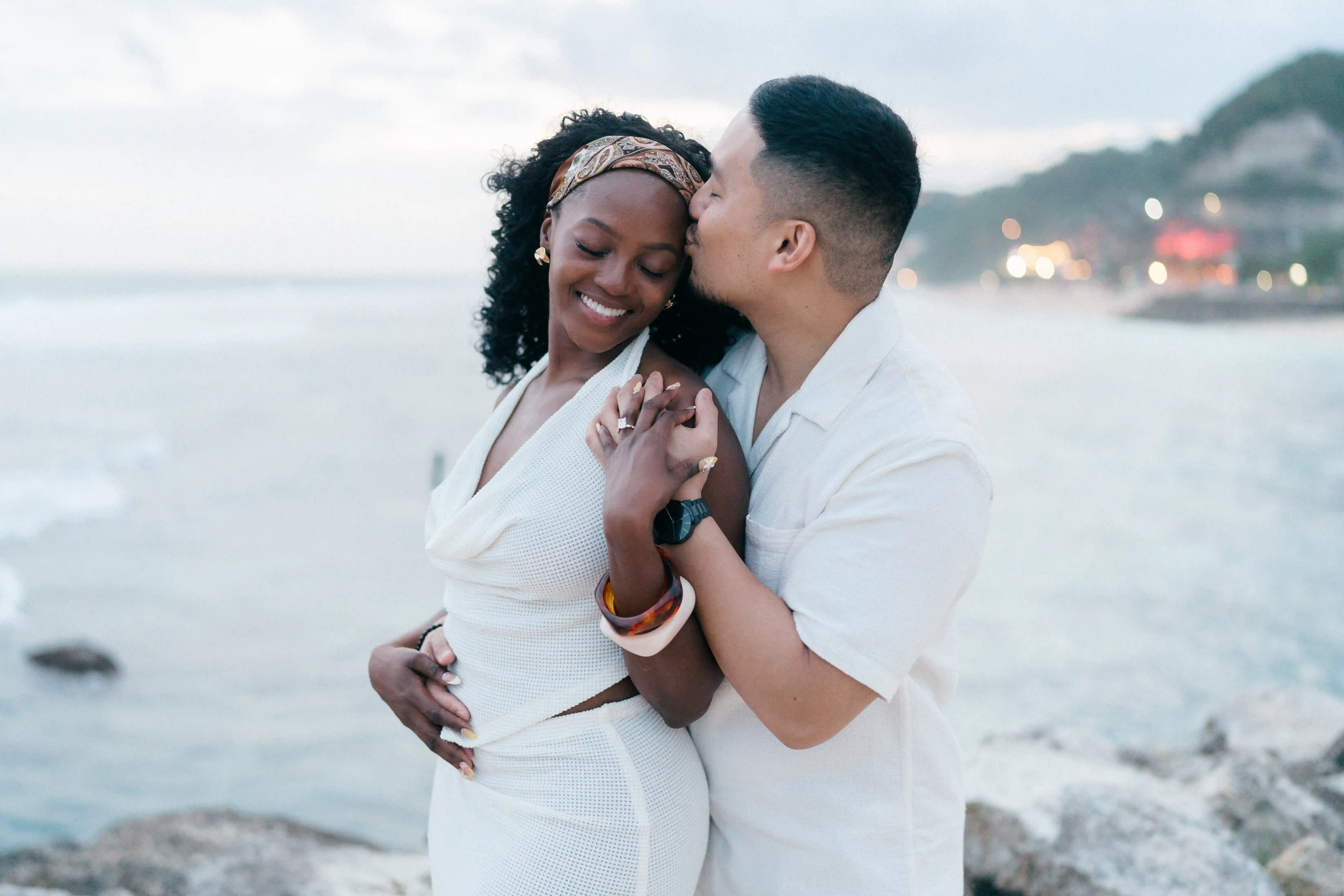 Romantic couple portrait after luxury cliffside proposal in Bali