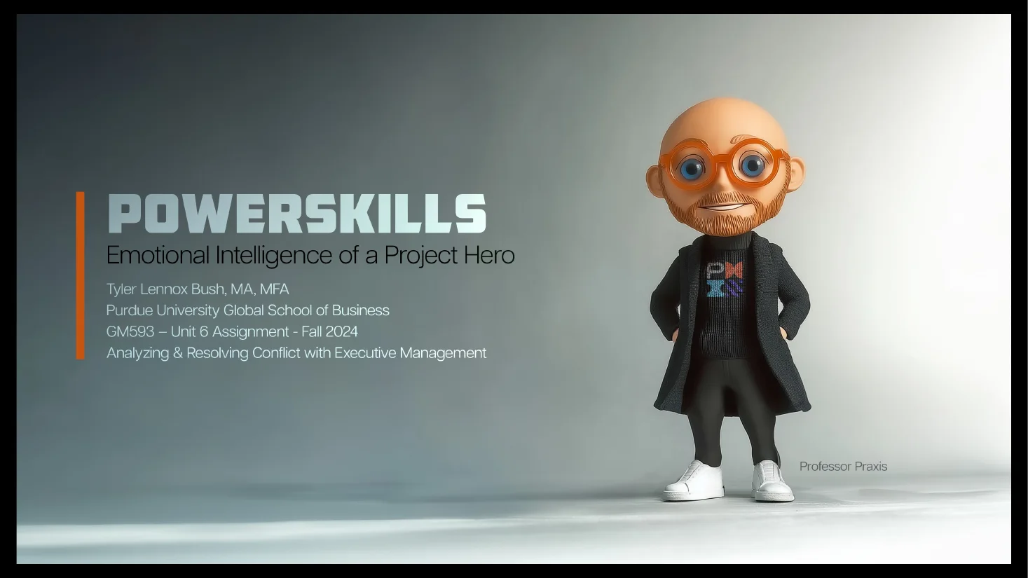 Powerskills title slide with Professor Praxis