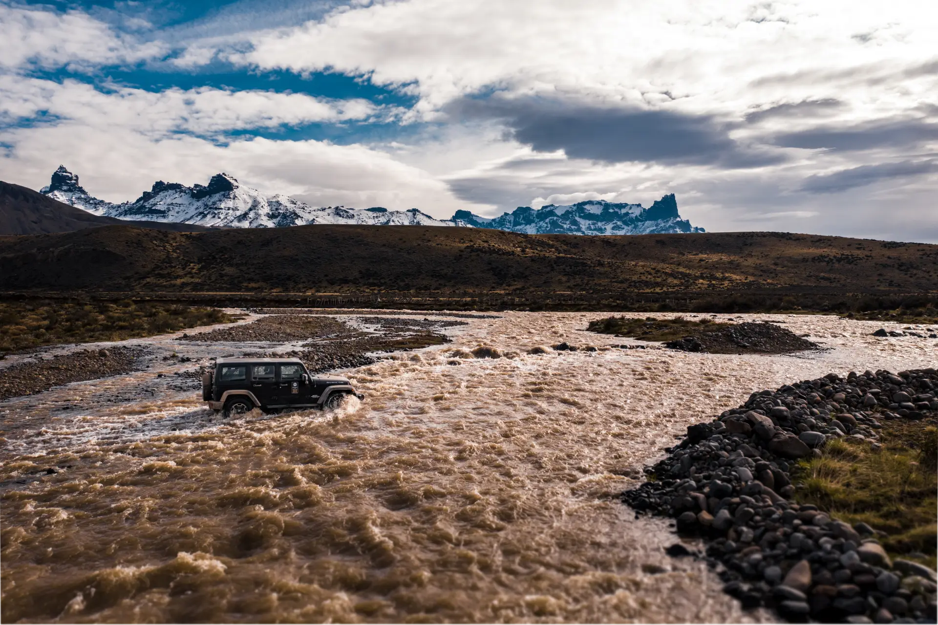 Group of car traveling in a snow landscape