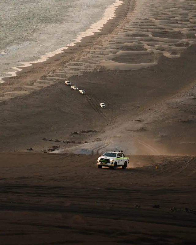Group of car in the middle of Gobi desert
