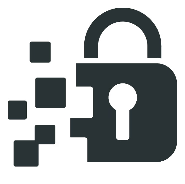 Encryption icon showing a lock being encrypted with pixels