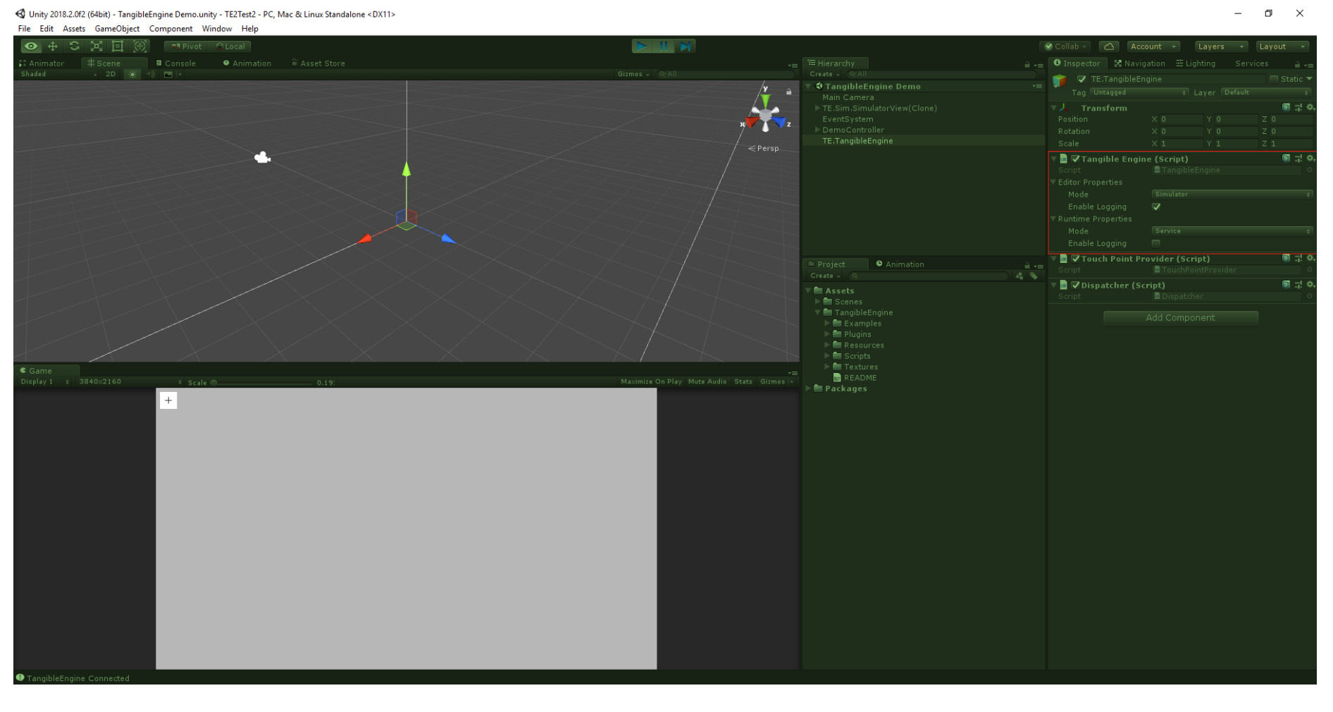 Simulator Mode interface of Tangible Engine software. 