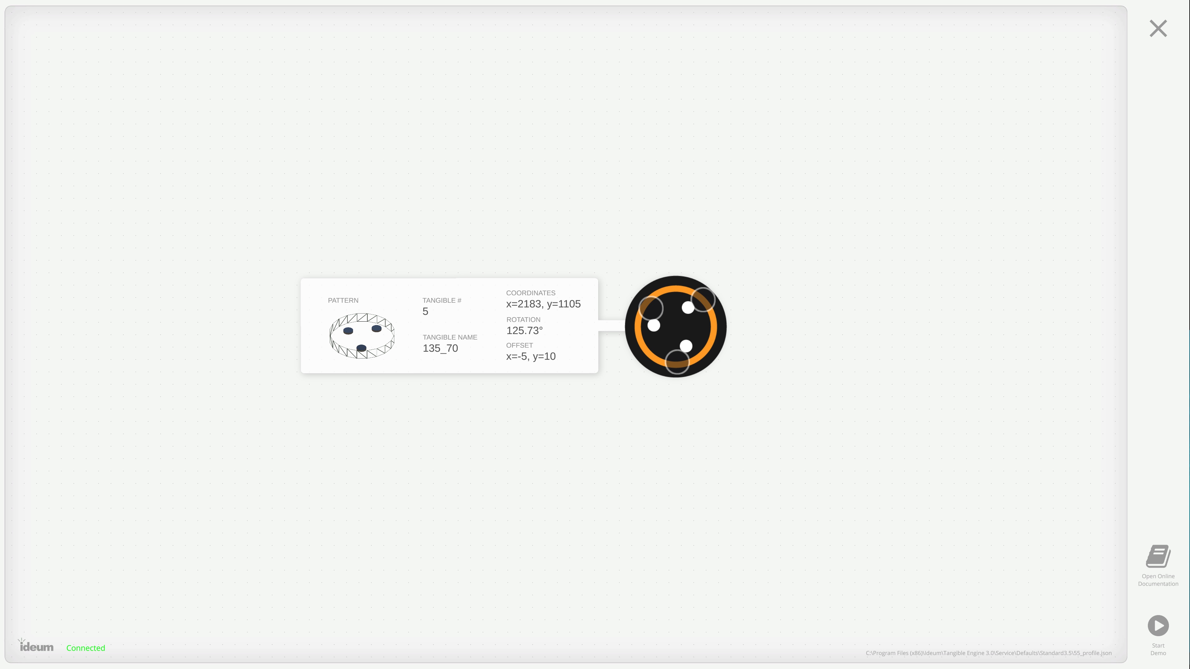 Diagnostic interface of Tangible Engine visualizer. 