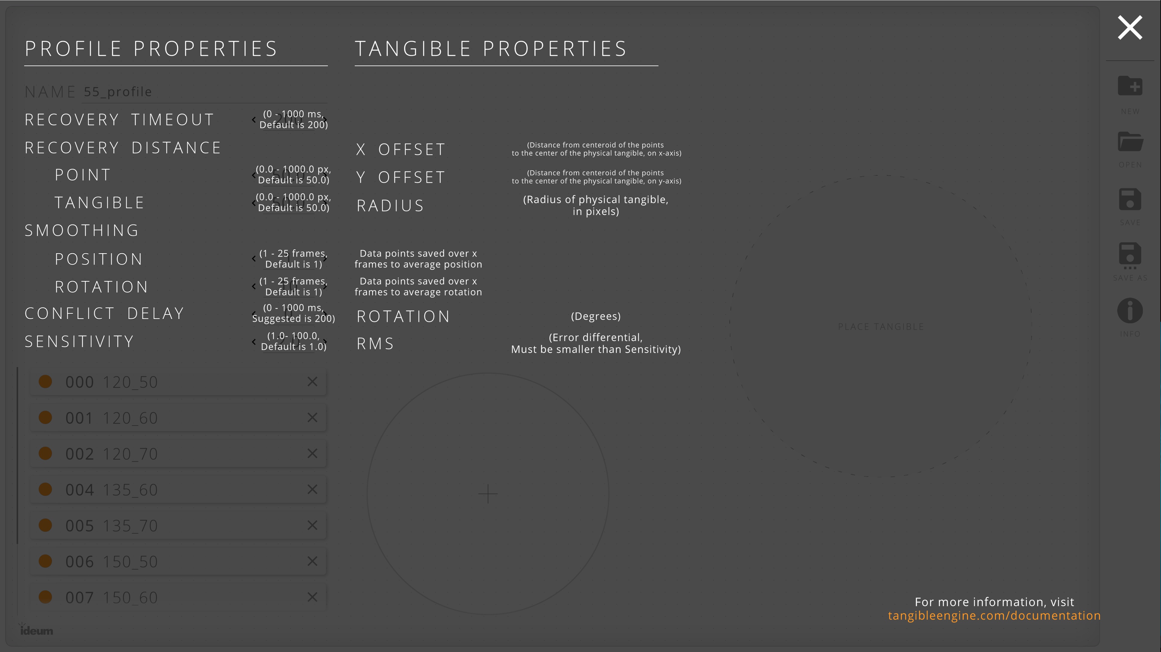 Trainer Utility interface of Tangible Engine software. 