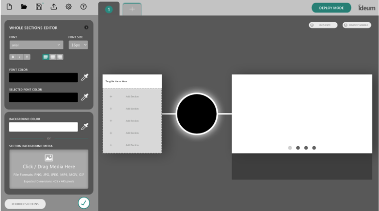 Rapid Prototyping Tool 's section editor's user interface.