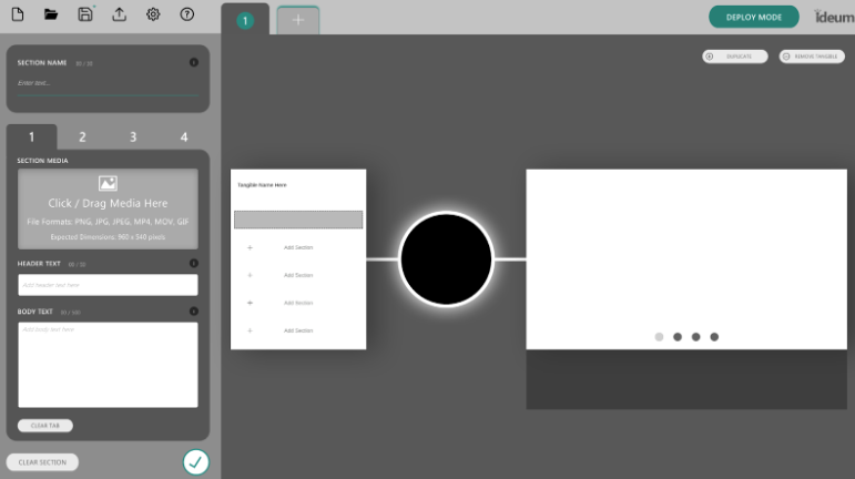 Rapid Prototyping Tool's section editor user interface.