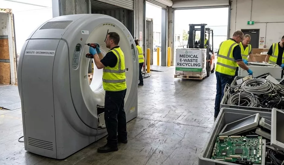 Medical imaging equipment including X-ray machines, MRI systems, and ultrasound devices ready for R2-certified recycling and disposal
