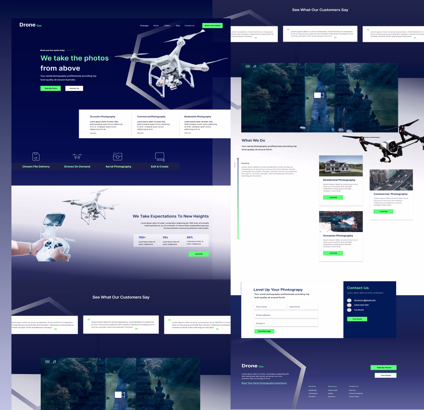 Drone Landing Page, navy, white, Aerial Photography 