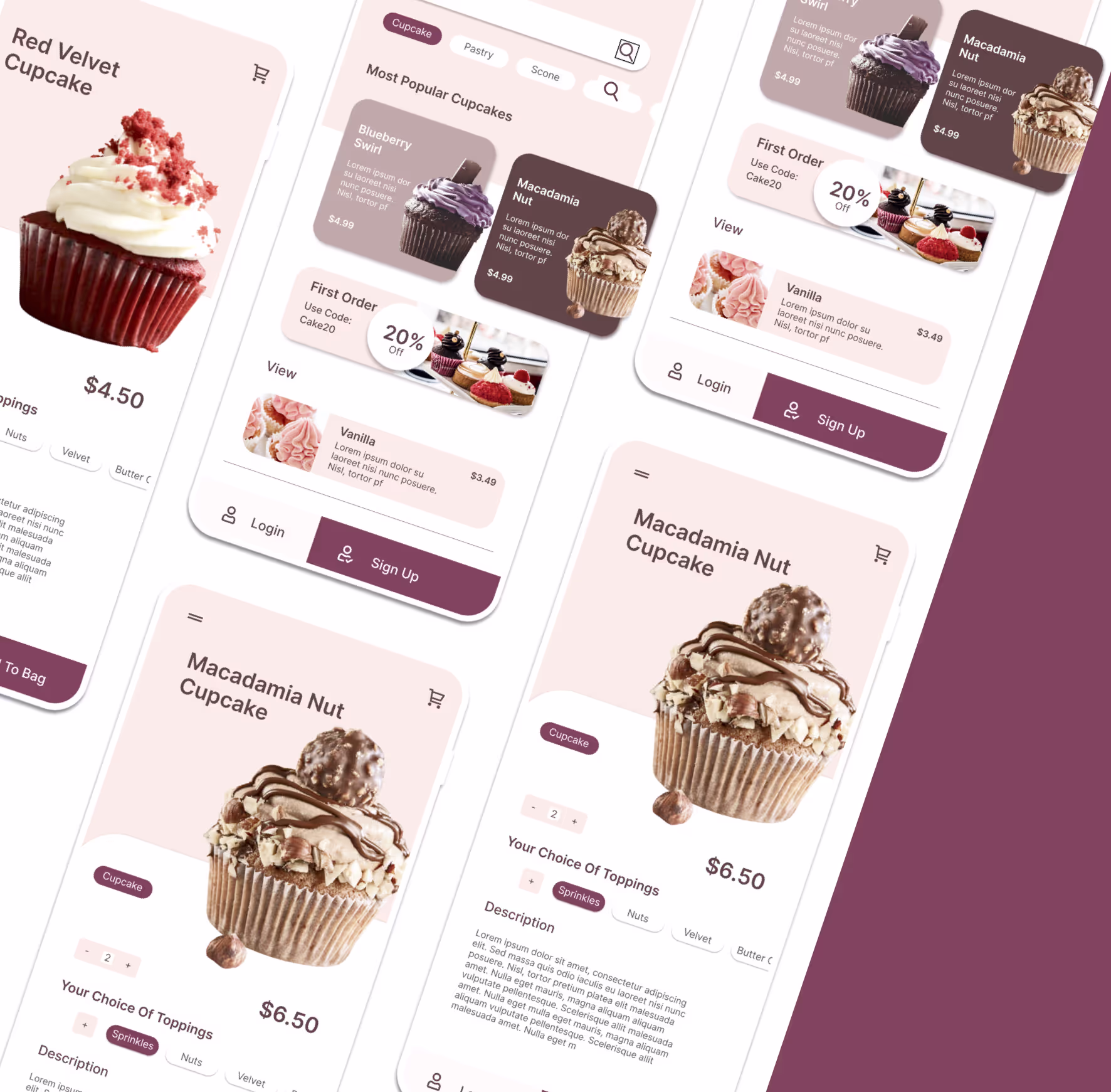 Cupcake App Ui, Mobile Interface, Create your Cupcake, Pink