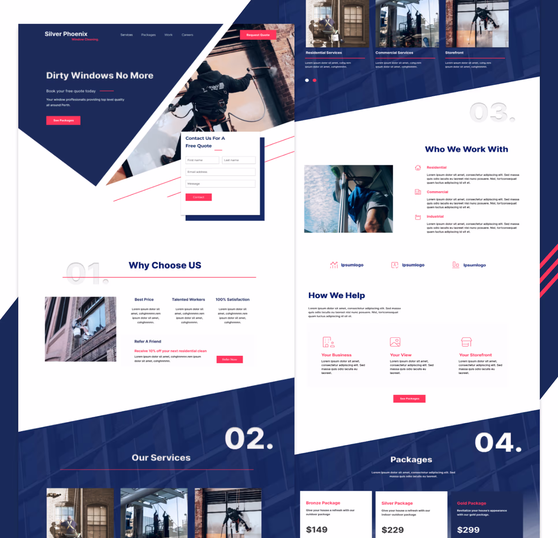 Landing Page Silver Phoenix Window Cleaning Landing Page Navy and Pink 